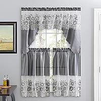 American Linen Sequin Embroidered 3-Piece Tier Curtain Set with Valance - Sparkling Kitchen Bathroom Window Panels