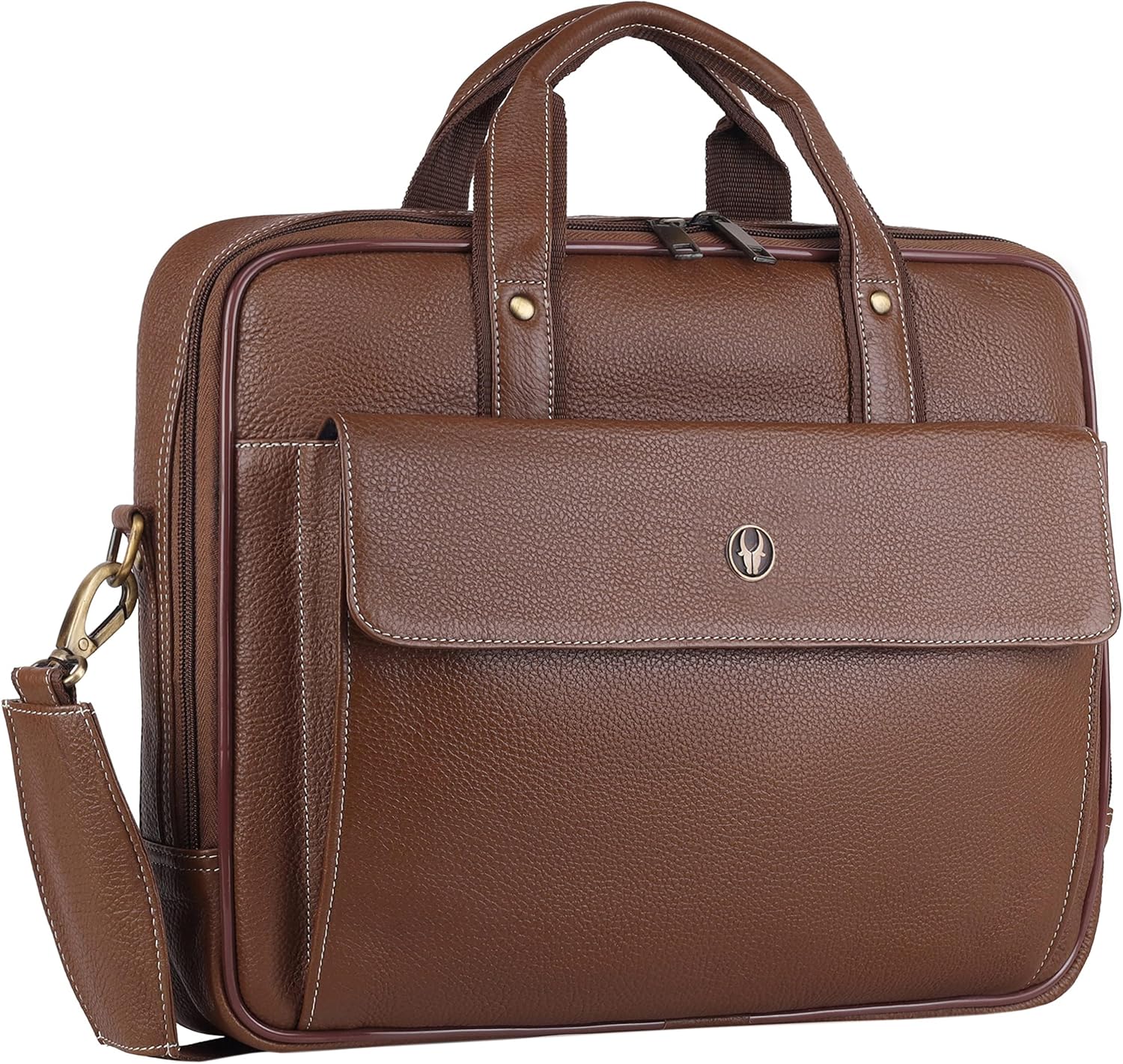 WildHorn Leather 15 inch Laptop Messenger Bag for Men I Adjustable Strap I Front Pocket I 2 Carry Handles, Walnut, Contemporary