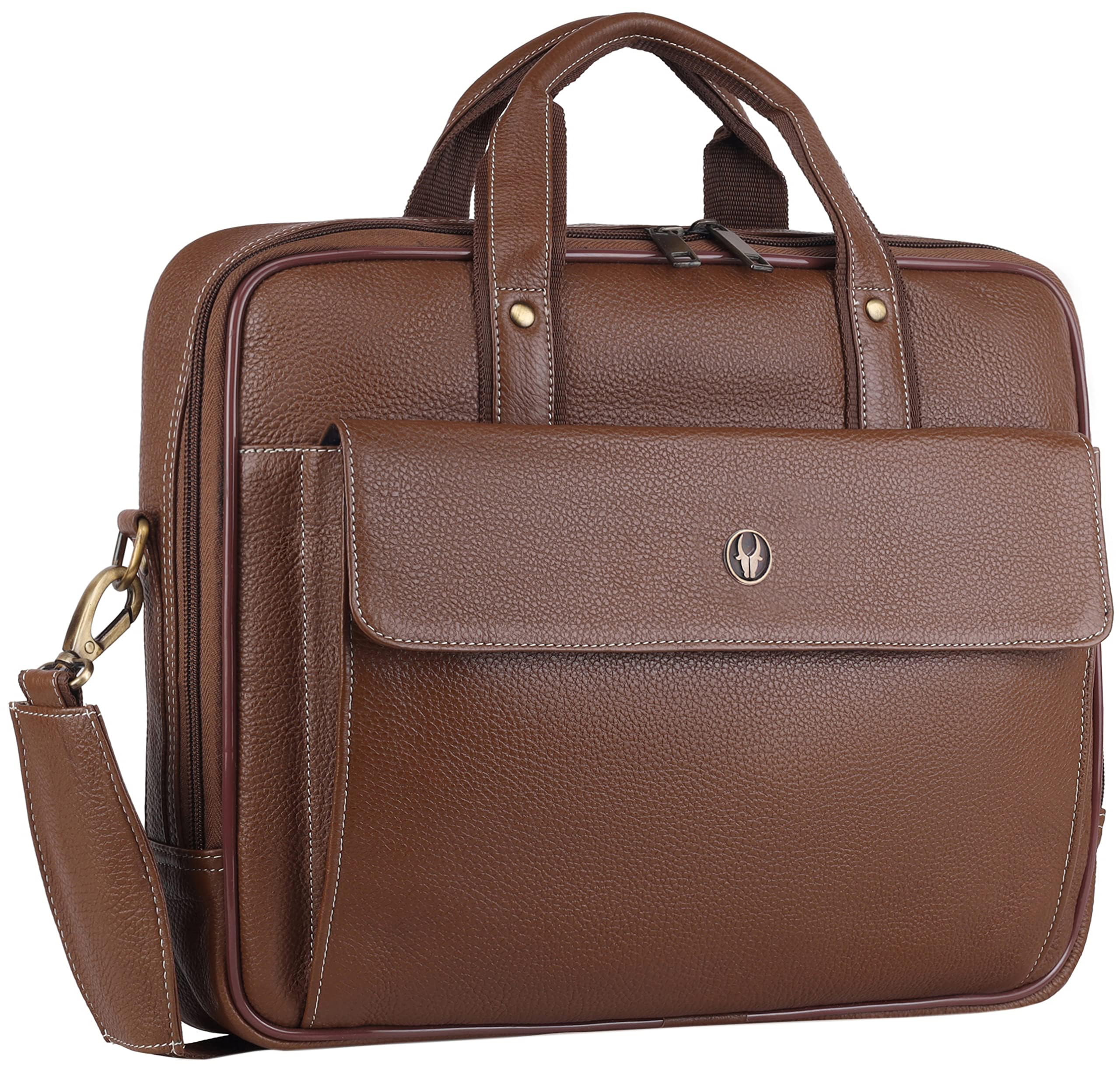 WildHorn Leather 15 inch Laptop Messenger Bag for Men I Adjustable Strap I Front Pocket I 2 Carry