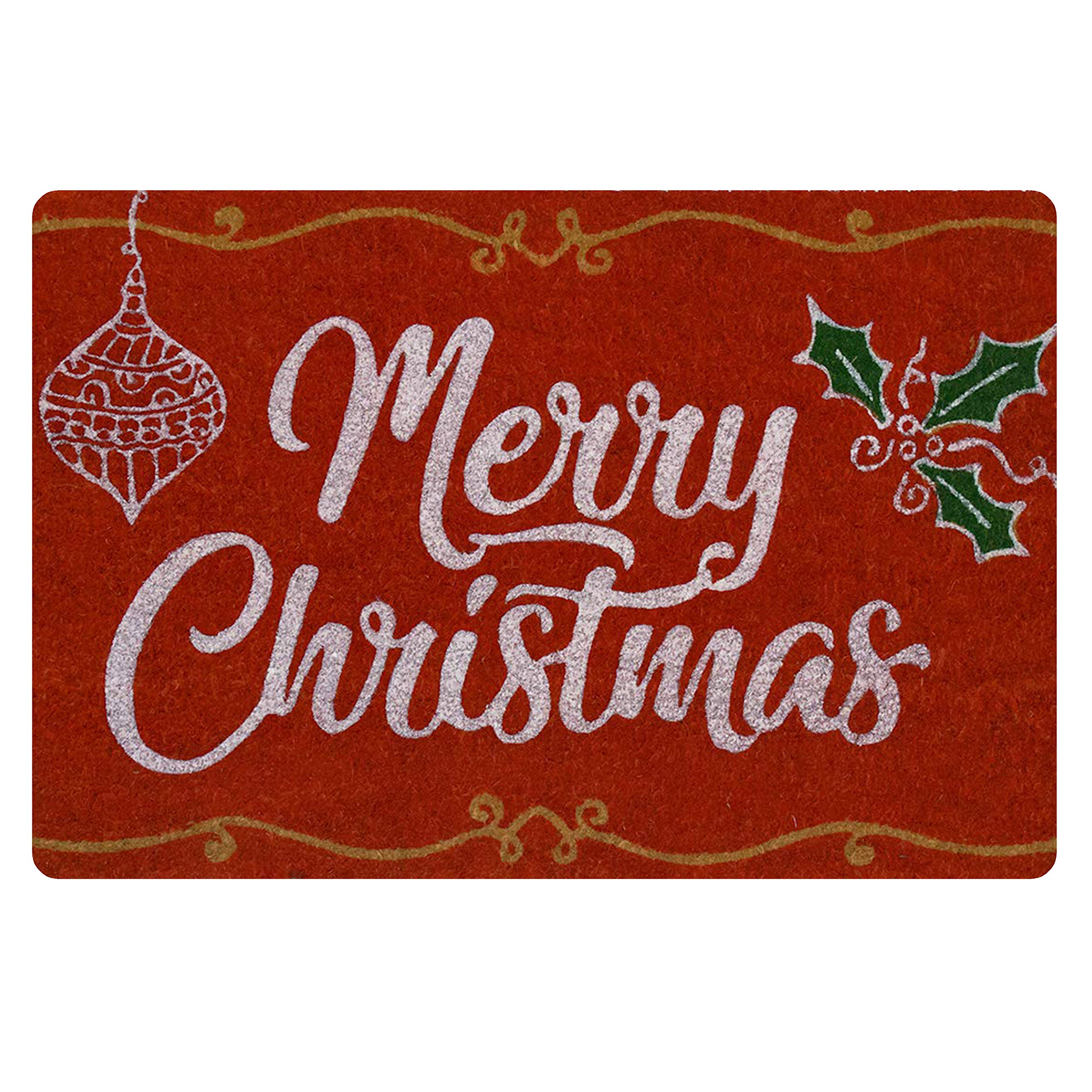 Bigcardesigns Merry Christmas Holly Coir Doormat Holiday Indoor Floor Mat Ultra-Thin 15.7x23.6inches
