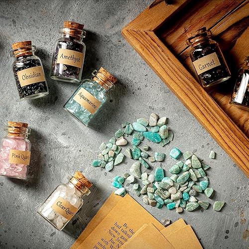 Miniatura 6 de KHOCOEE 24 botellas de piedras preciosas y piedras curativas botellas de cristales curativos de chakras juego de piedras preciosas Wicca cristales