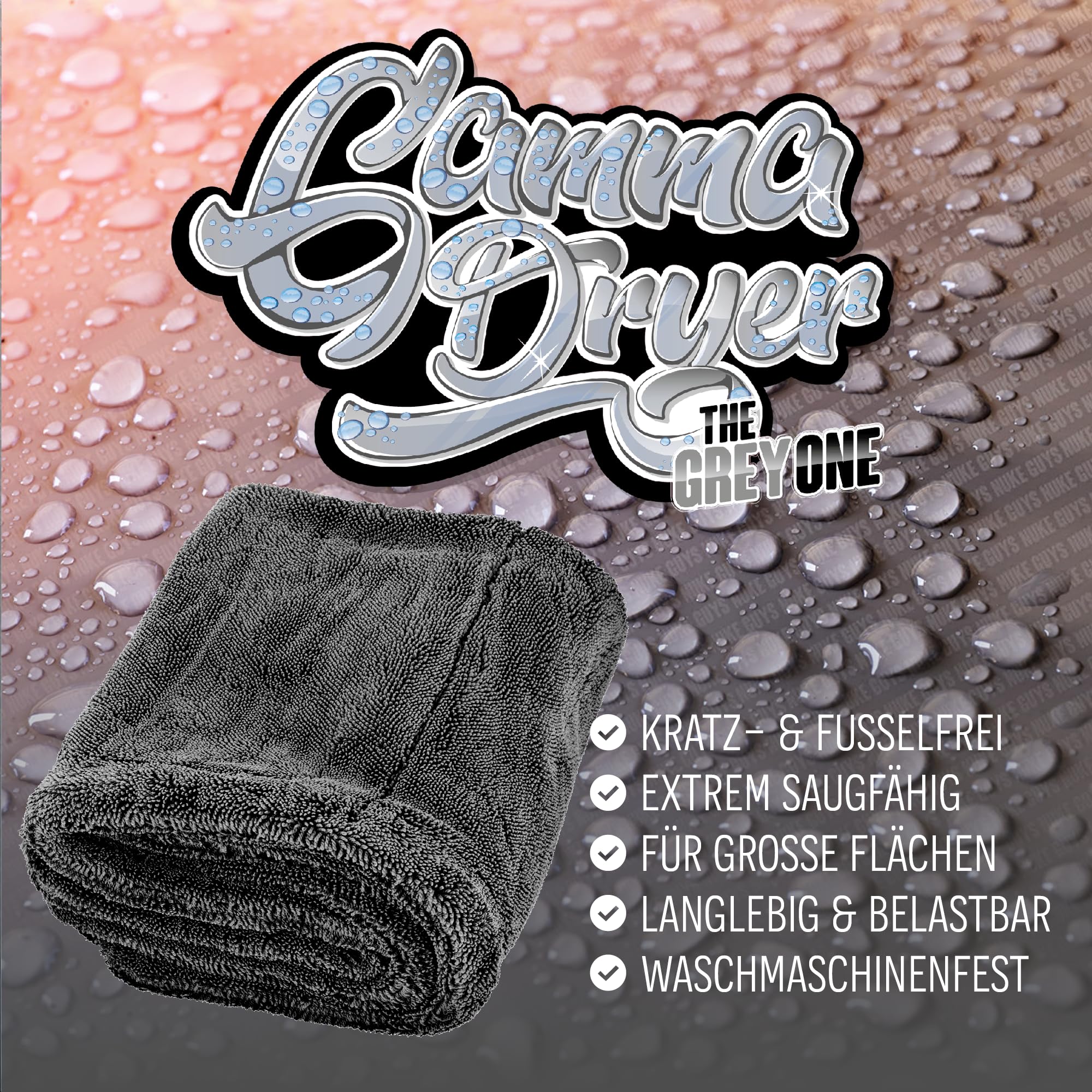 Nuke Guys Gamma Dryer XXL | Chiffon Sec Ultra-Absorbant 1400 g/m² Gris 50 x 80 cm | Non Pelucheux, Fibres Douces, sans Rayures, Extra-Large | Microfibre de qualité supérieure pour Voiture, Moto, vélo