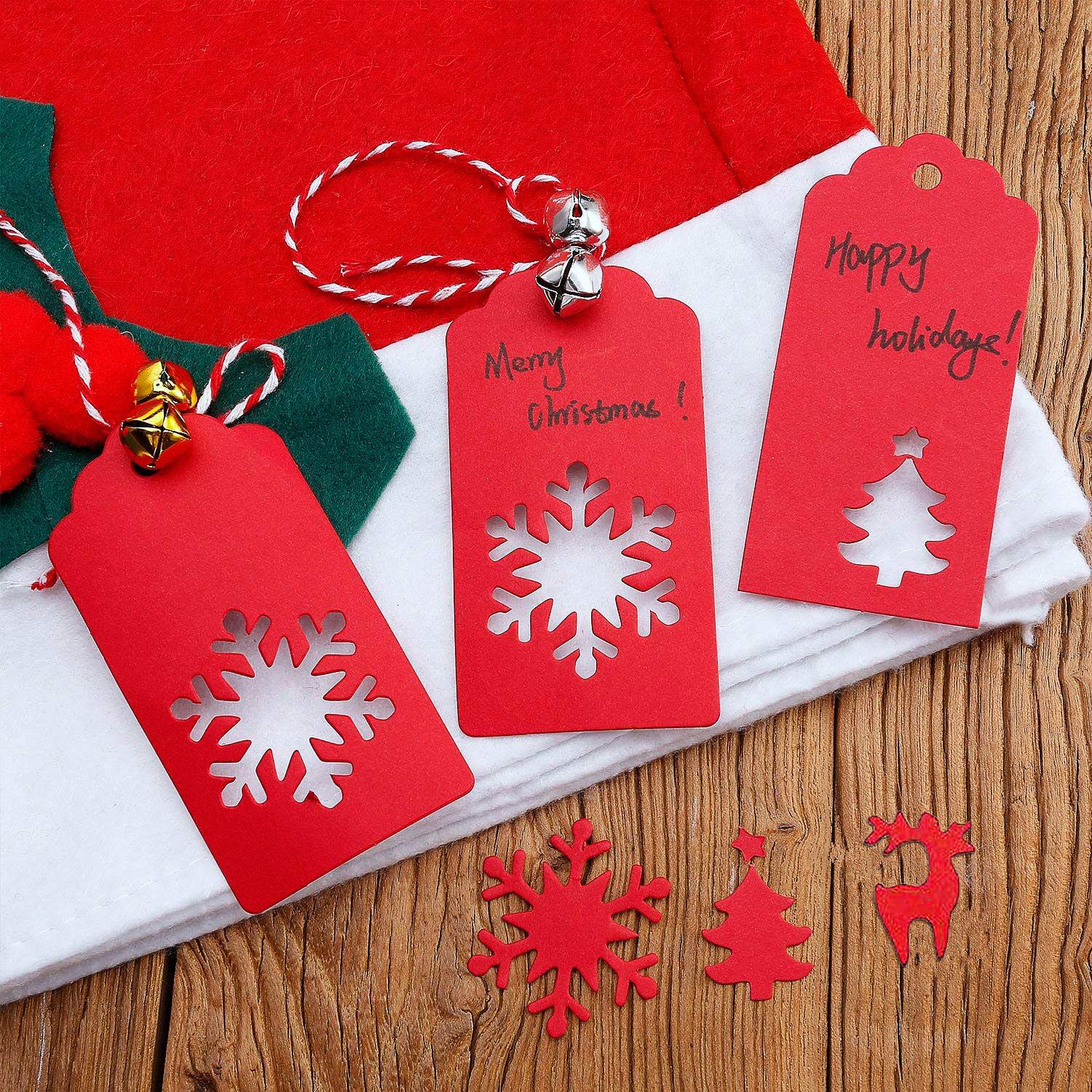 150 Stuks Cadeaulabels Van Kraftpapier – Met 20 Meter Touw – In Kerstboom, Sneeuwvlok & Eland-ontwerp – Voor Kerst, Bruiloft & DIY