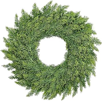 Real Touch Cedar Wreath - 22 Inch Outdoor Traditional Artificial Greenery Wreath for Front Door Windows Indoor Weatherproof Holiday Decor