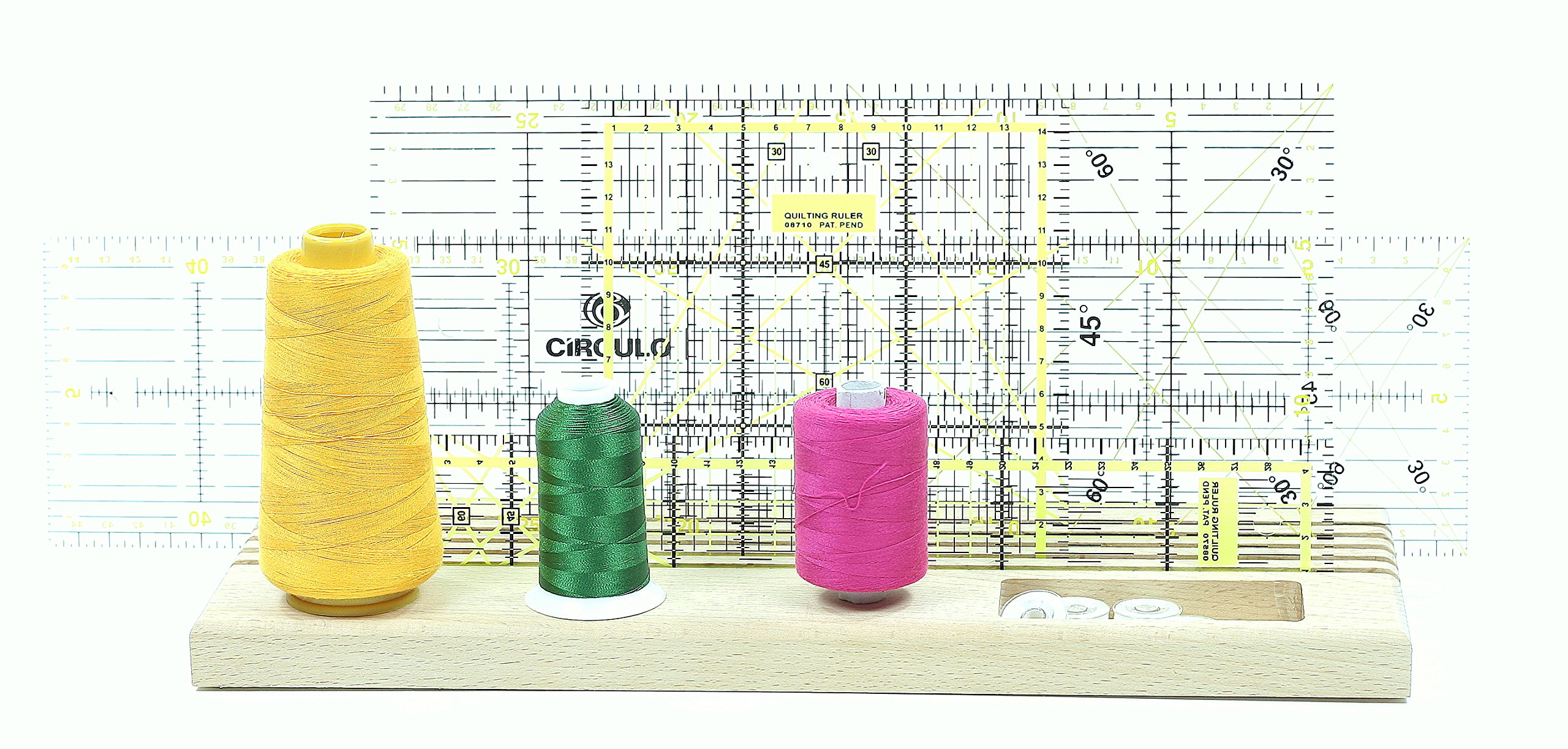 Hardwood Quilt Ruler Rack with Spool Holder and Space to Store Pins Tacks Bobbins