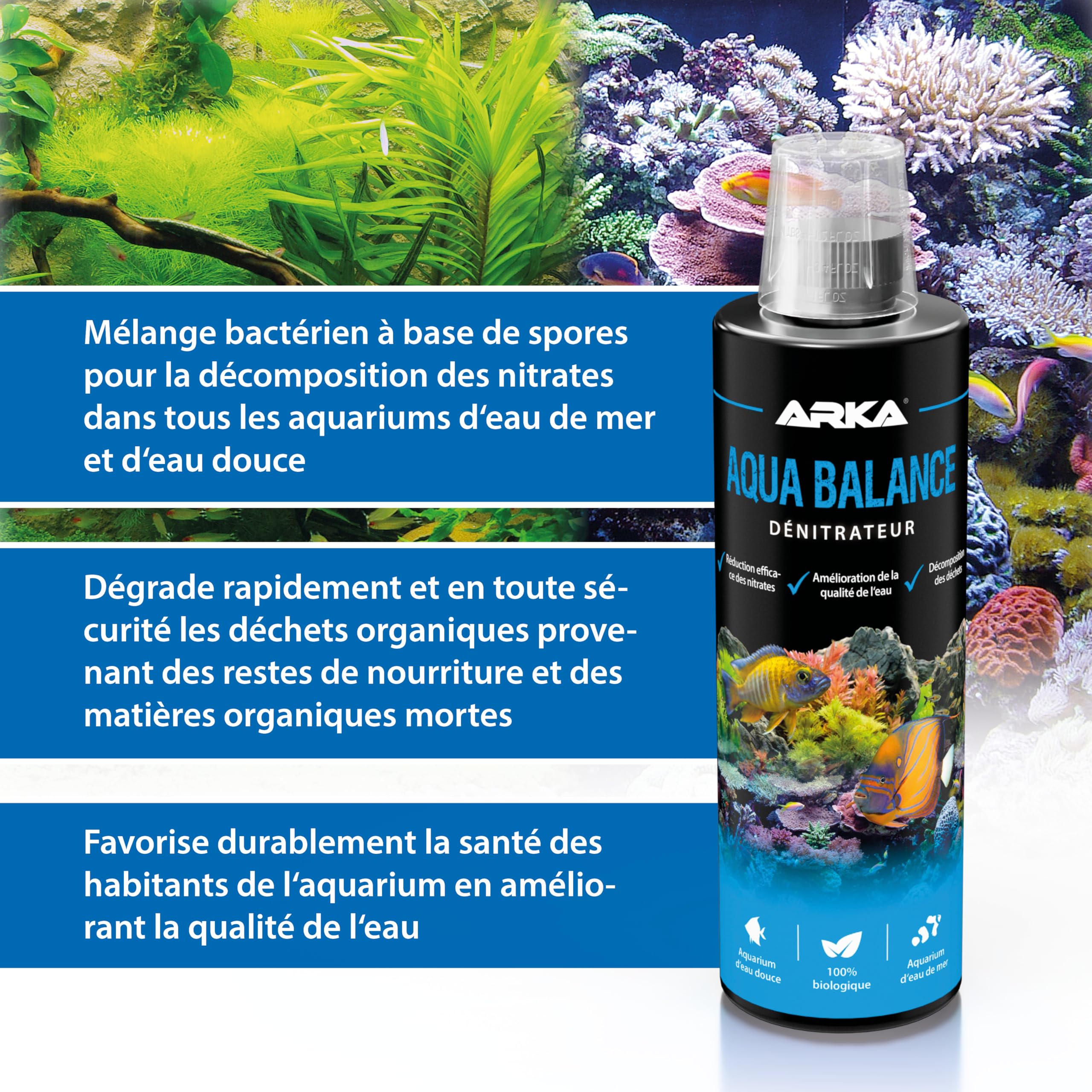 MICROBE-LIFT Aqua Balance - Nettoie l'aquarium, réduit Le Nombre de changements d'eau, élimine Le Nitrate, Eau Douce et Eau de mer