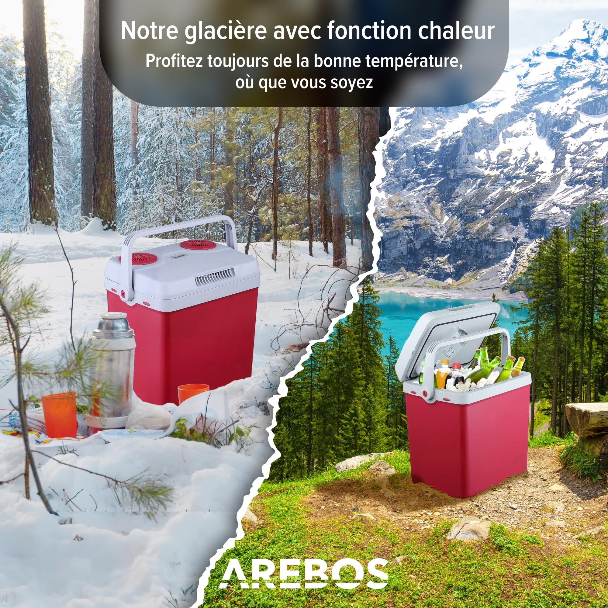 AREBOS Glacières | Boîte réfrigérante | 25 L | Boîte chauffante thermoélectrique | sur Secteur | Mode éco | 12/230 V pour Voiture et Prise de Courant