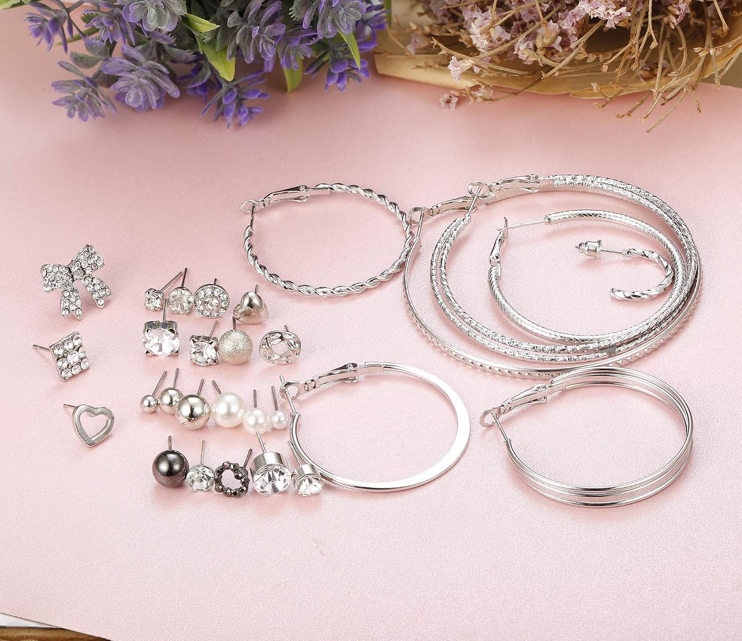 Fiasaso 33-45 Pairs Assorted Multiple Stud Earrings for Women Girls Big Hoop Earring Set Boho Jewelry