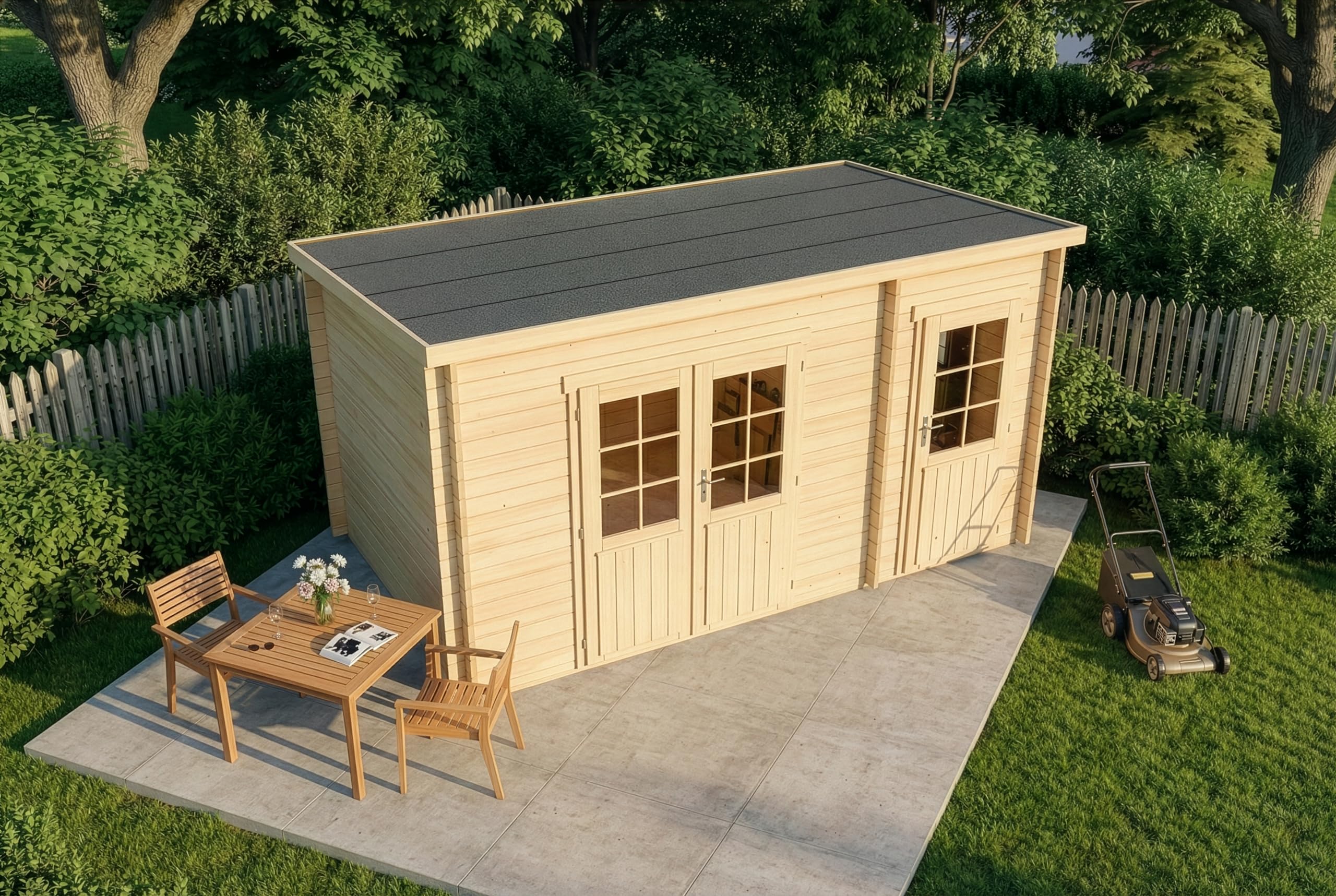 Alpholz Gartenhaus Maria aus Holz in Naturbelassen, 28 mm Wandstärke mit 2 Räumen 450 x 250cm Pultdach