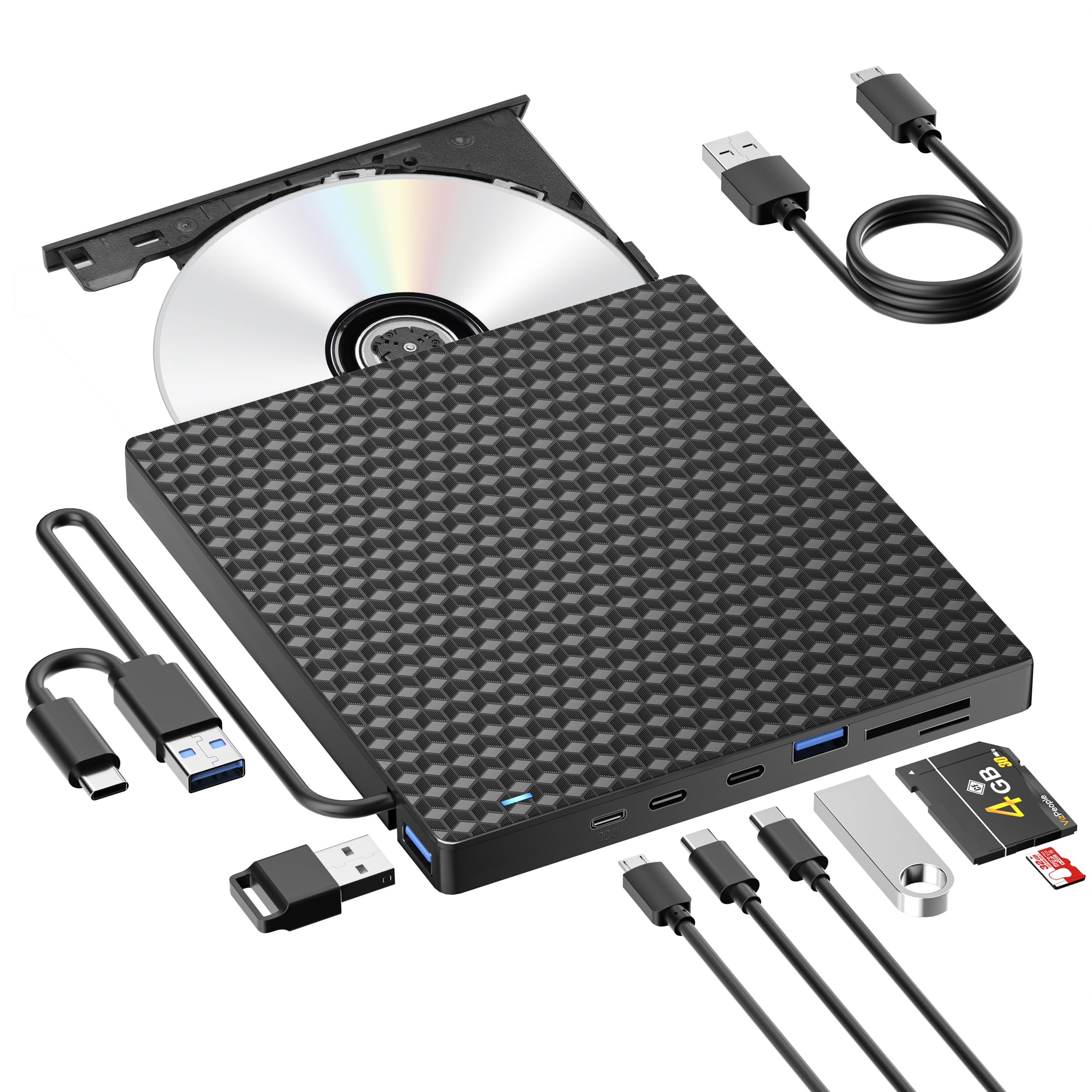 Lector CD/DVD Externo,Grabadora DVD Externa USB 3.0 y Type-C,Disquetera Externa USB,Reproductor CD DVD +/- RW Portatil Lector,Unidades DVD/CD Externa para PC/Laptop/Linux/Windows 11/10/8/Mac/Desktops