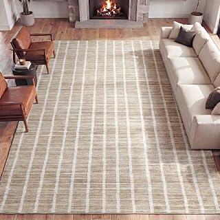 JONATHAN Y Washable Orton Distressed Ticking Stripe 8' x 10' Machine-Washable Polyester Area Rug, Beige and Cream, Farmhouse Vintage Style with Low Pile for Living Room WSH519F-8