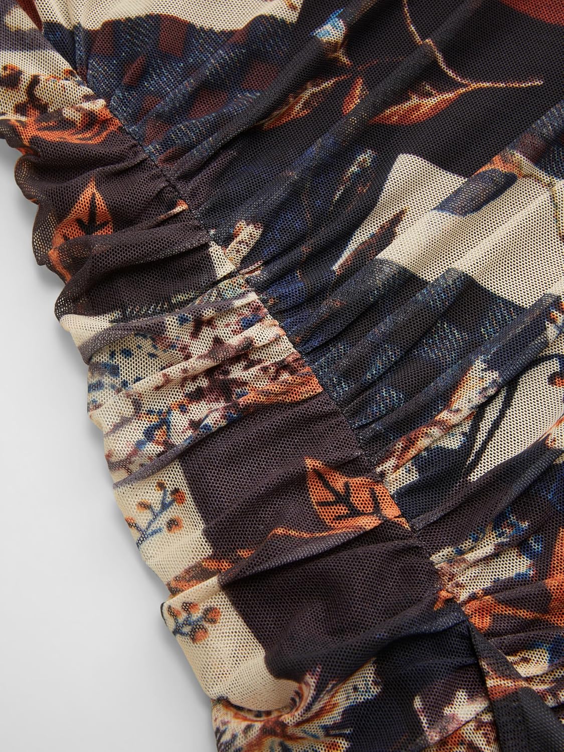 CIDER Floral Print Mesh Long Sleeve Dress Ruched Bodycon Midi Dress Women - Image 2