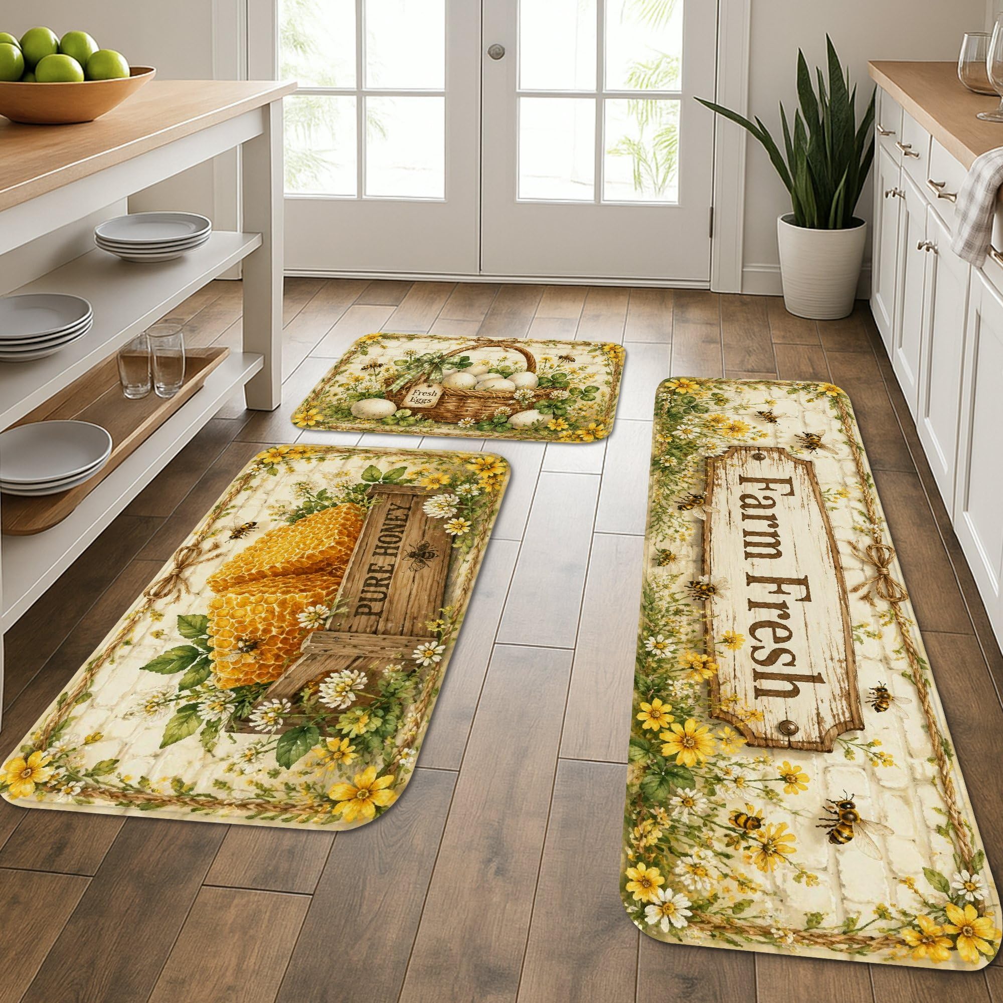 Tapis de cuisine lavables en nid d'abeille Farm Fresh (lot de 3) pour éviers et buanderie