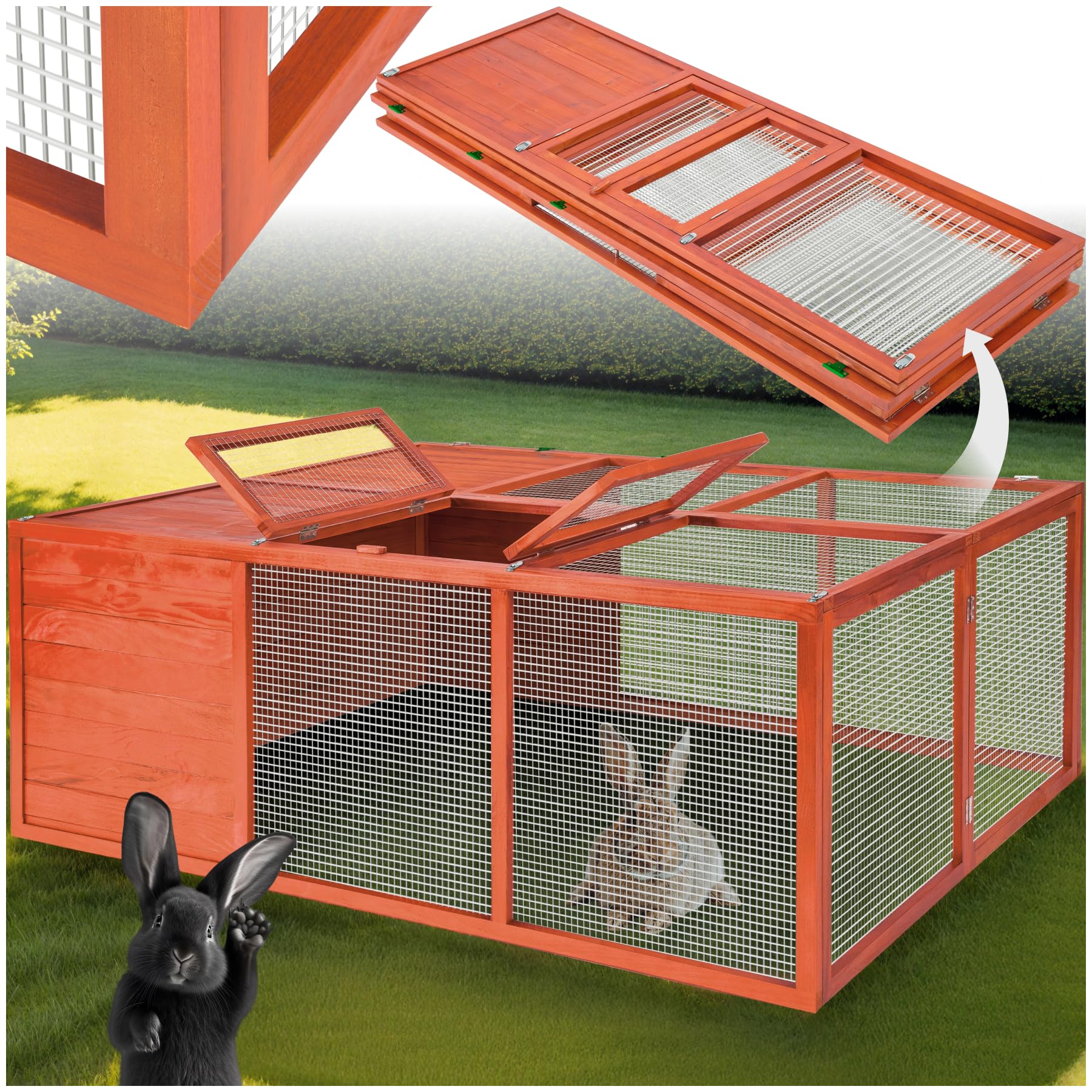 tectake® Conigliera pieghevole, Utilizzabile a se stante, Facile accesso attraverso un’apertura, Recinto per Conigli, Gabbia, Coniglio, Recinto per Piccoli Animali - Marrone