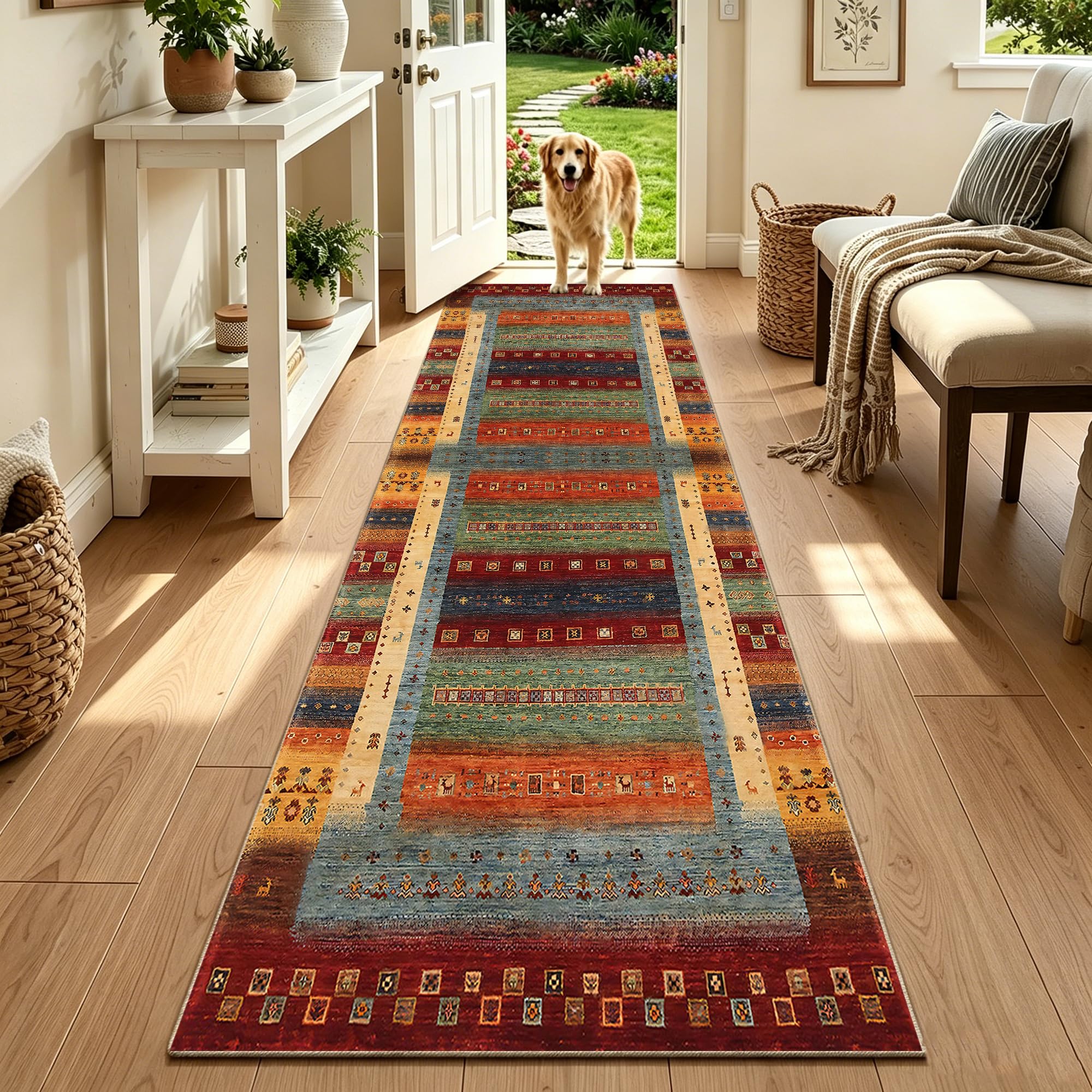 Tapis de Couloir Antidérapant Tapis Couloir Long Lavable en Machine 90 x 220 cm Tapis de Salon, Tapis de Chambre pour l'entrée, la Chambre et la Cuisine Devant Evier