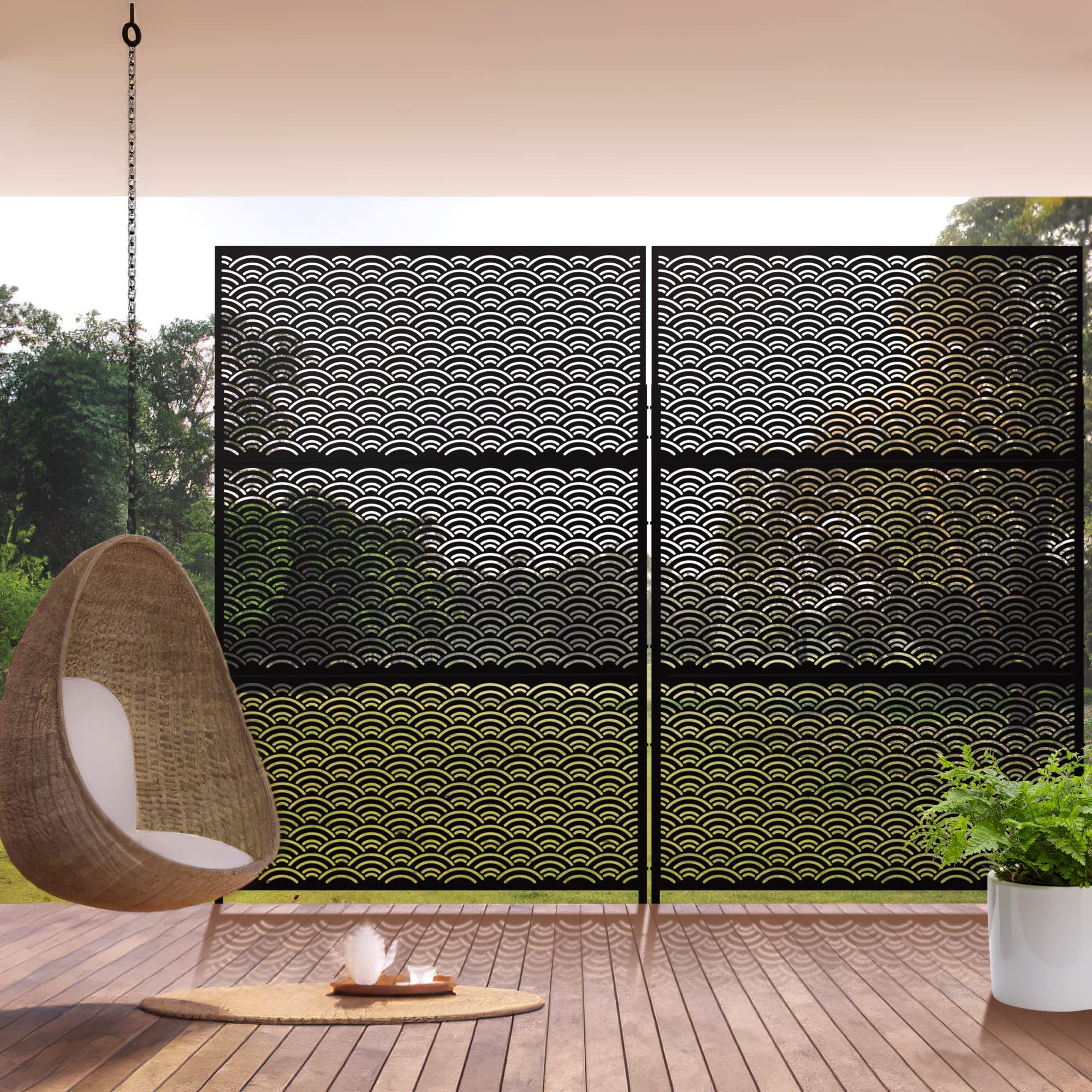 Elevens Schermi e pannelli per la privacy in metallo, decorazione per esterni, autoportante, divisorio decorativo per la privacy, divisorio per esterni, per terrazza, giardino, cortile (nuvole nere