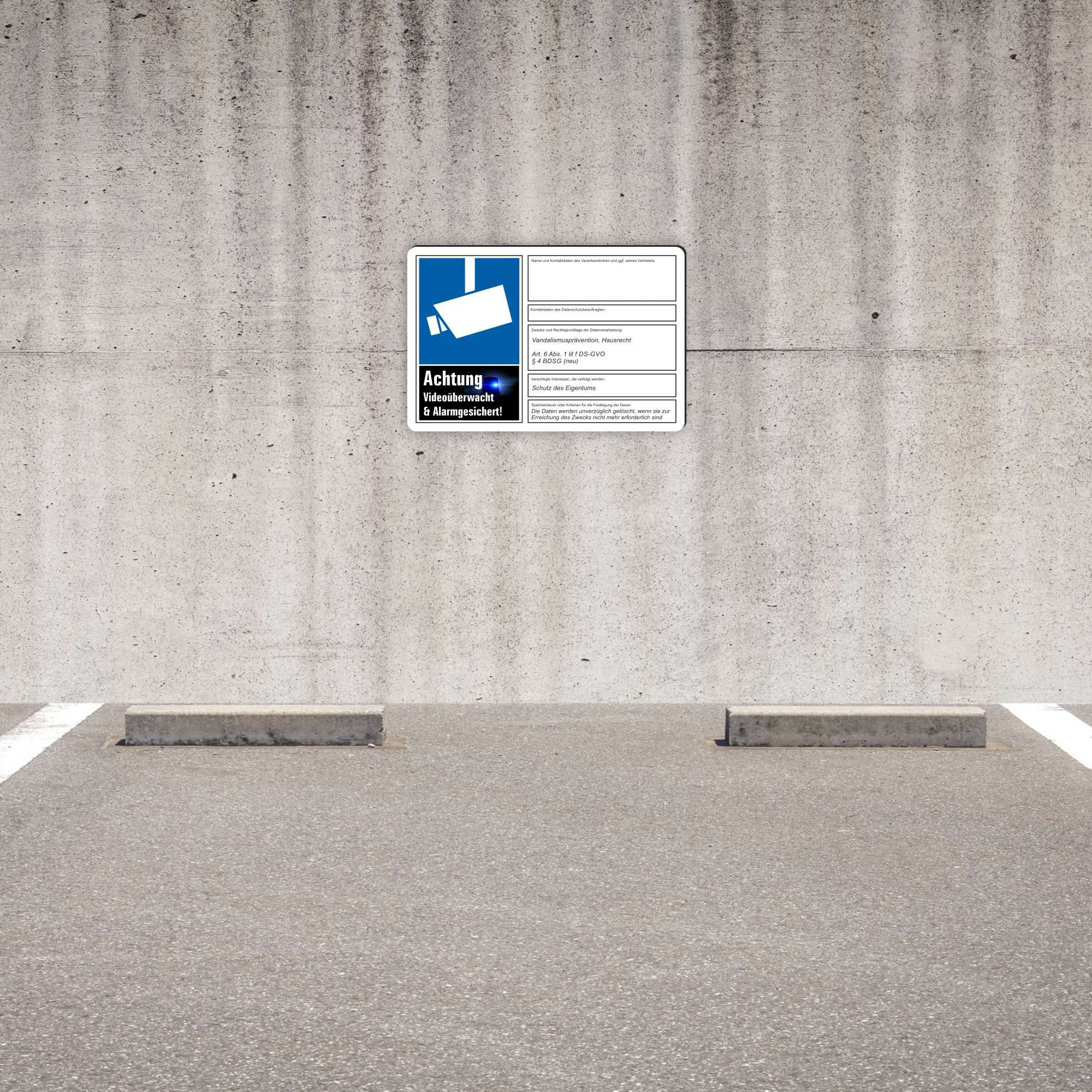VIDEOÜBERWACHT DSGVO (BDSG) konform vorgebohrtes Schild zum Markieren eines videoüberwachten Bereiches - Videoüberwachungsschild mit Bohrlöchern - (90x60cm SCHILD)