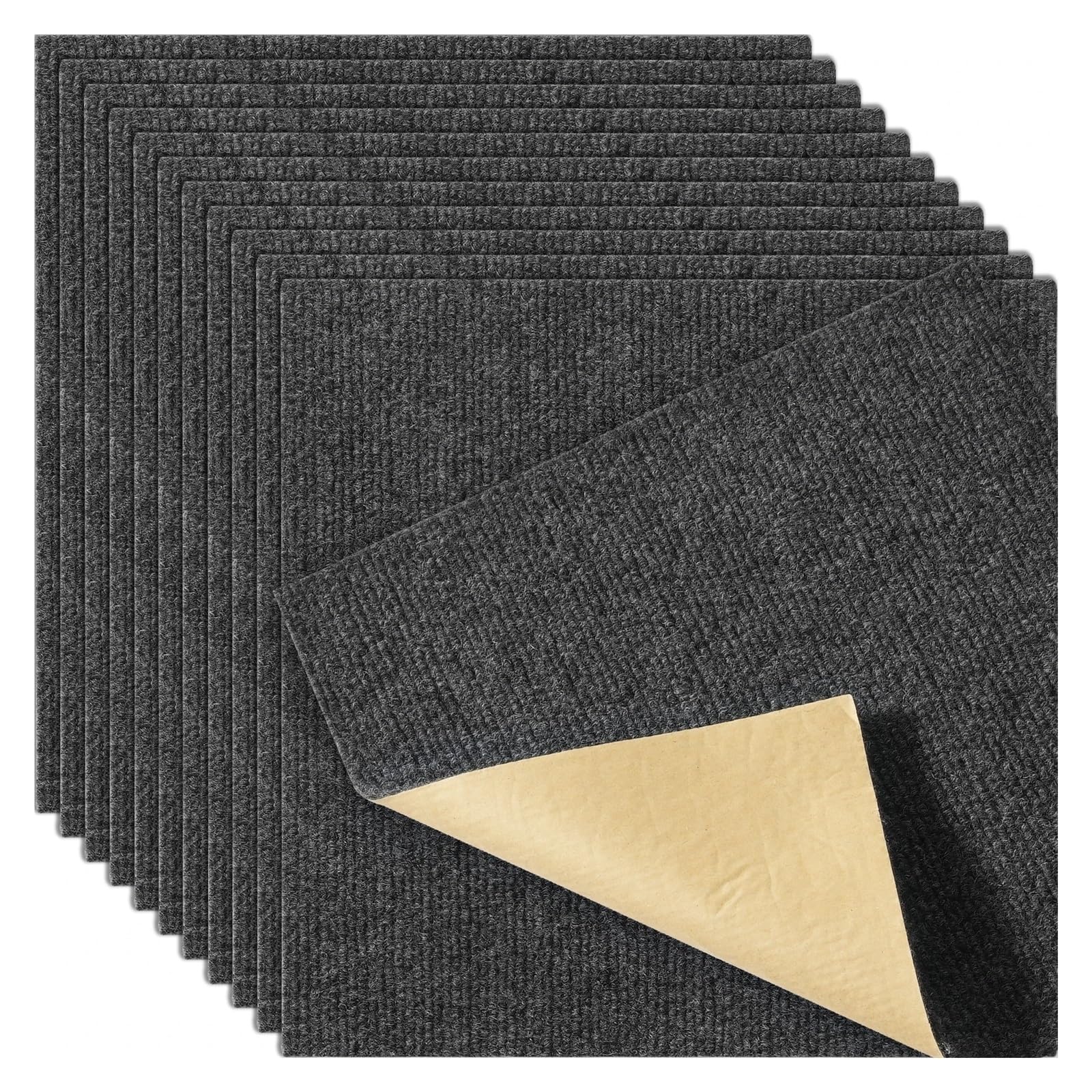 Dalle de Moquette Lot de 12 dalles moquette autocollantes, souples et rembourrées, for chambre à coucher ou salon(18x18in Dark Brown)