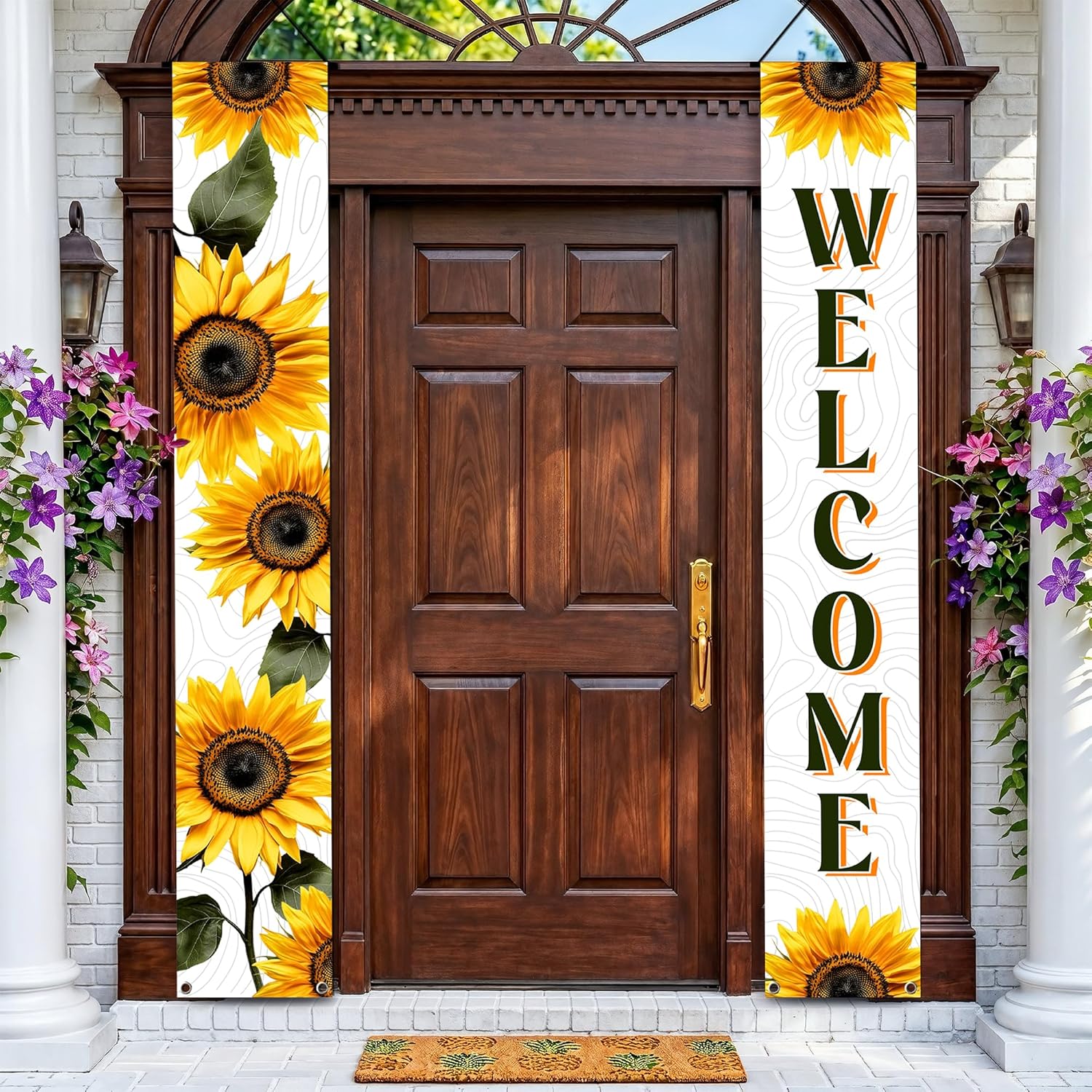 KatchOn, Sunflower Welcome Door Banner - Large 120x20 Inch, NO DIY | Summer Door Banner, Hanging Welcome Sign for Front Door, Sunflower Outdoor Decor, Black Outdoor Welcome Sign for Sunshine Birthday Decoration