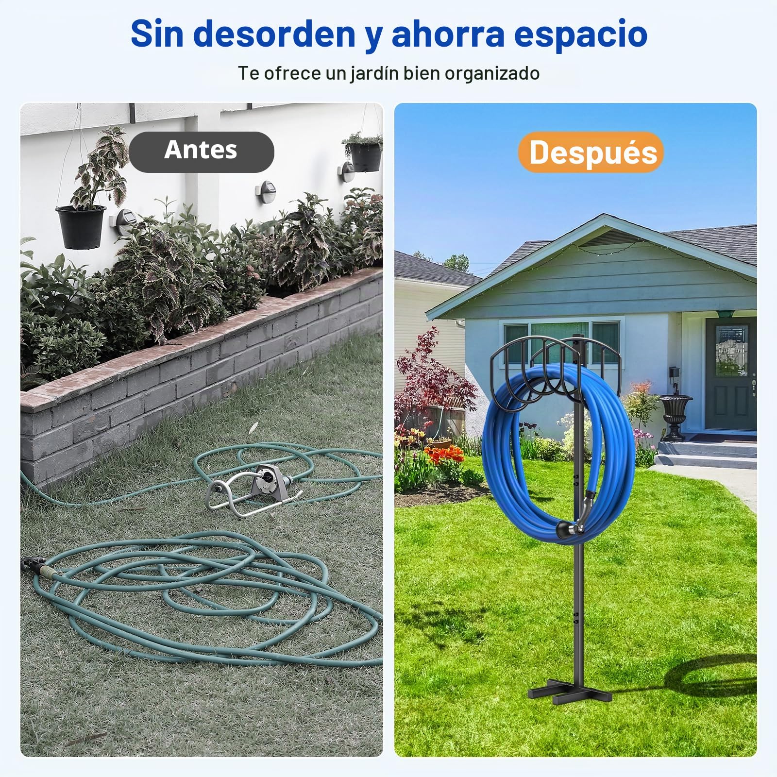 Soporte para Manguera de Jardín de 109,5 cm, Elegante Soporte de Pie, Soporte Metálico Extraíble para Manguera de Jardín, para el Jardín y el Césped