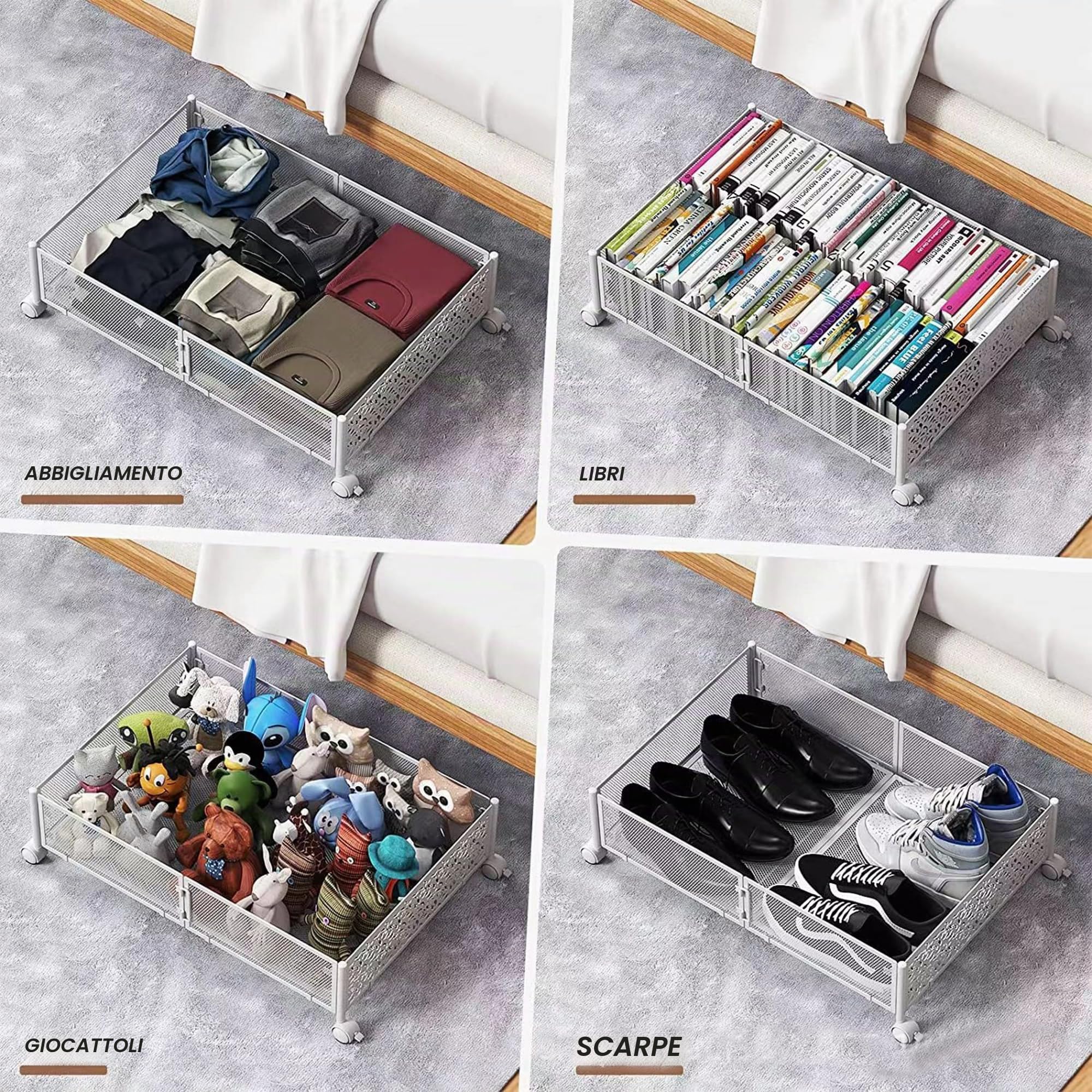 Contenitori Di Stoccaggio In Metallo Sotto Il Letto Con Ruote - Organizer Per Cassetti Sotto Il Letto Pieghevole Senza Attrezzi Per Vestiti, Scarpe, Giocattoli E Biancheria Da Letto white 2P