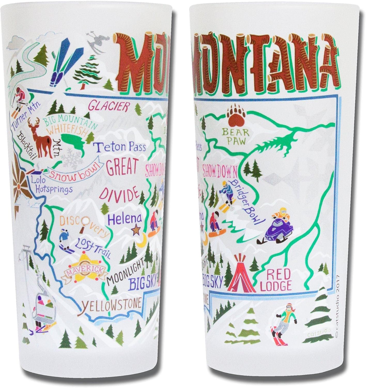Catstudio Drinking Glass, Ski Montana Frosted Glass Cup for Kitchen, Drinking Glasses, 15oz Dishwasher Safe Tumbler for Skiing Lovers