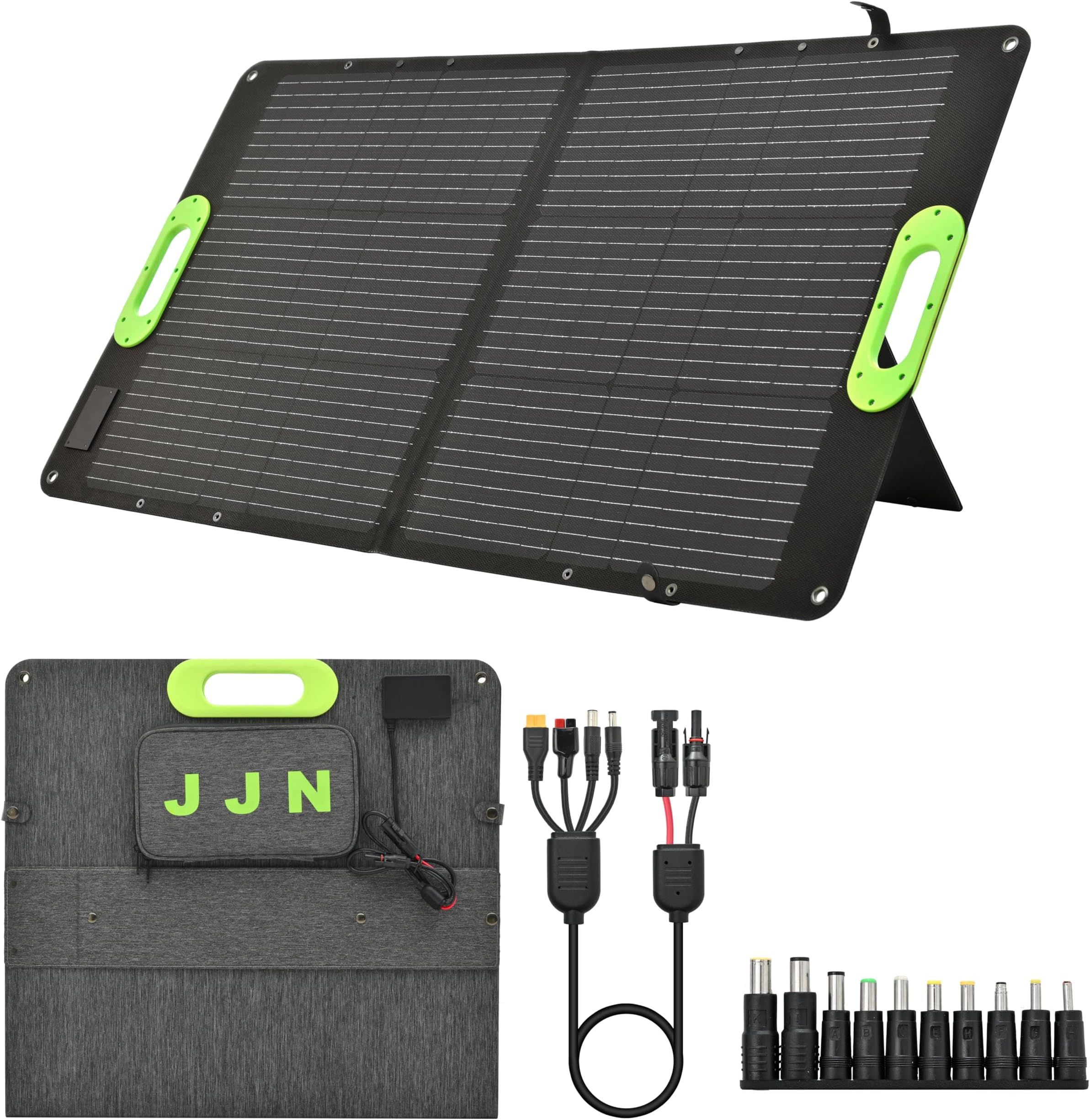 JJN 100W Portable Solar Panel, Foldable Solar Panels for Portable Power Station, Bulit-in Charge Controller with USB/Type-C/PD/QC 3.0 for Outdoor Camping Van RV Trip[New Version]