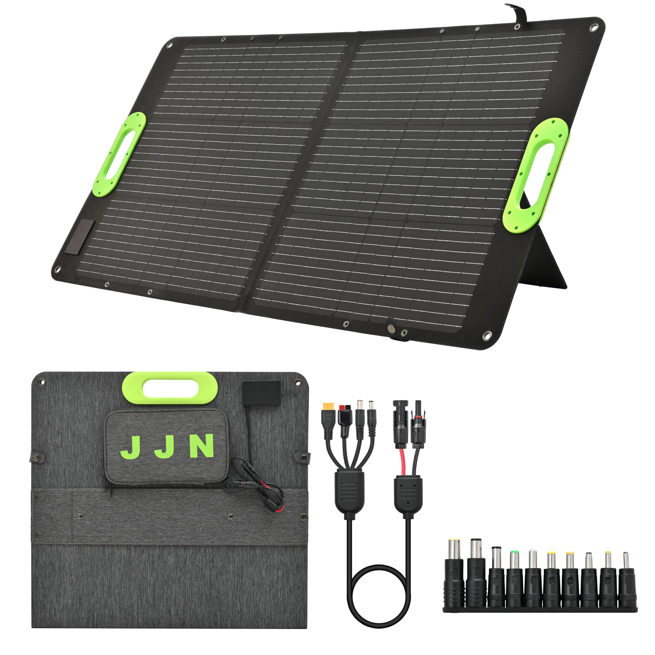 JJN 100W Portable Solar Panel, Foldable Solar Panels for Portable Power Station, Bulit-in Charge Controller with USB/Type-C/PD/QC 3.0 for Outdoor Camping Van RV Trip[New Version]