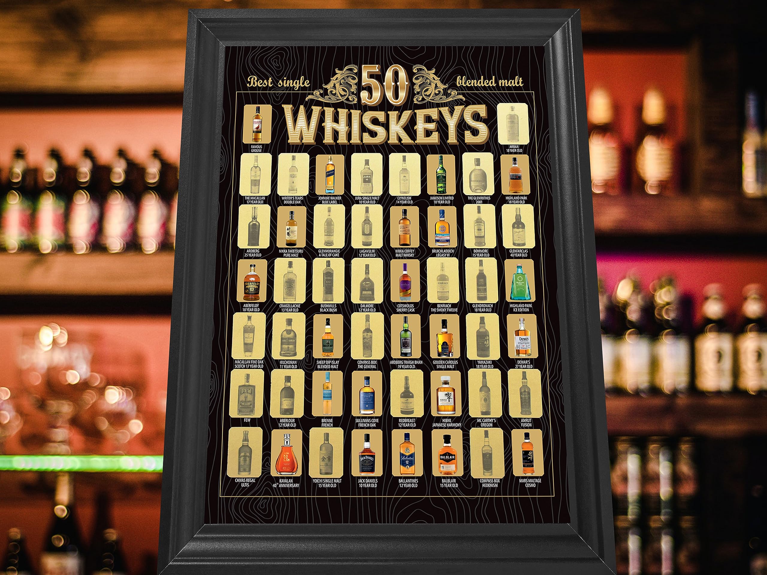 The Whiskeys Bucket List – Rubbelposter | Top 50 Whiskeys | Tolles Whiskey-Geschenk für Männer und Whisky-Liebhaber