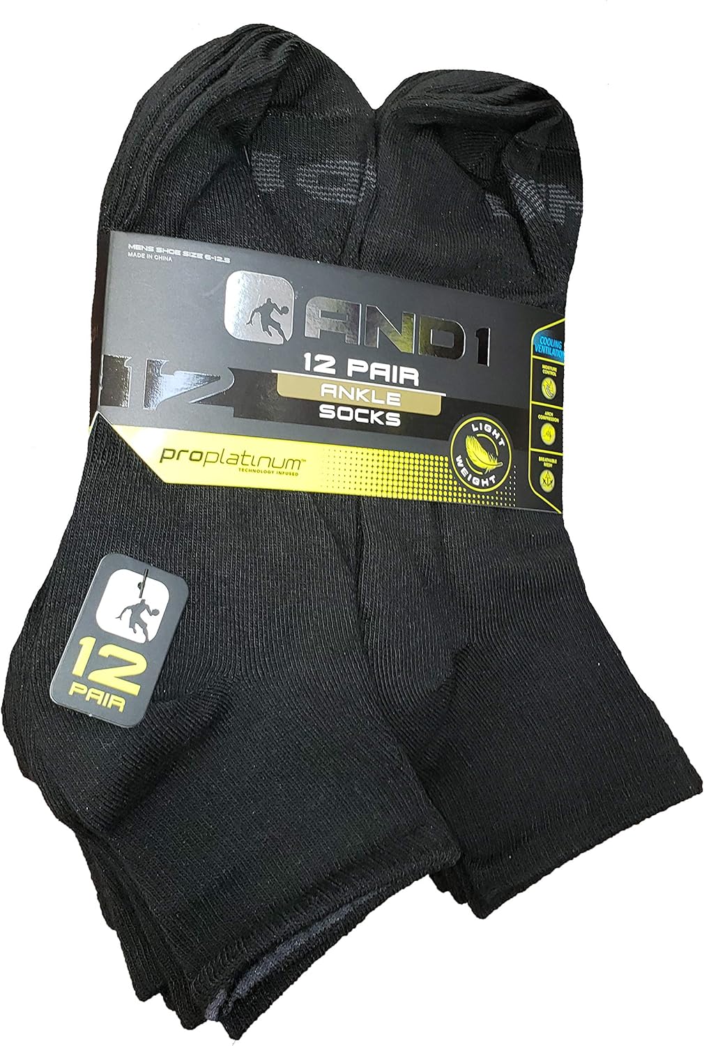 Black 12 Pair Light Weight ProPlatinum Ankle Socks