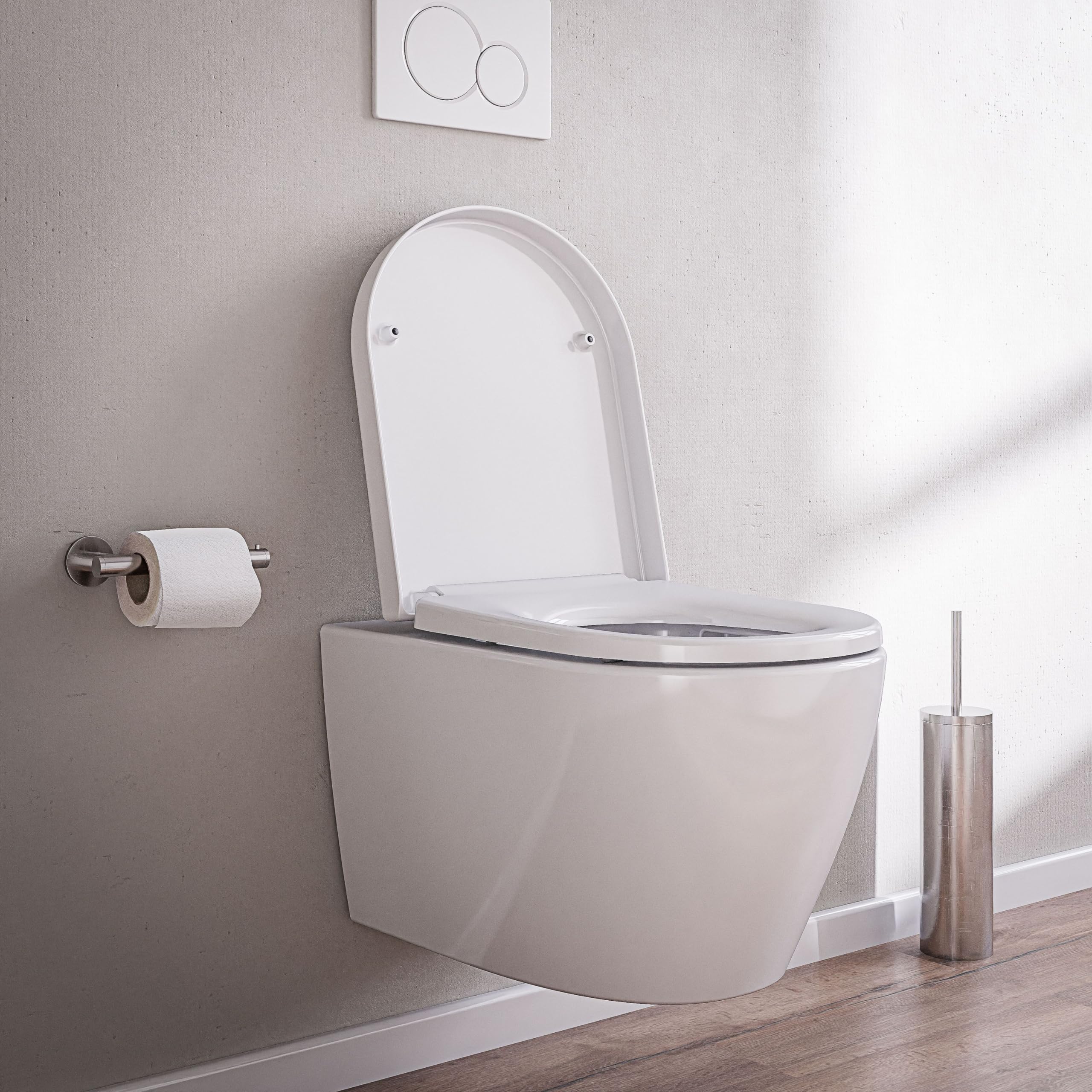 BERNSTEIN Design Wand-WC Spülrandlos Set - Hängetoilette Mit Abnehmbarem Deckel, Sitz Mit Absenkautomatik, Tiefspül-WC D-Form, Softclose-Sitz: Standard - B8030R