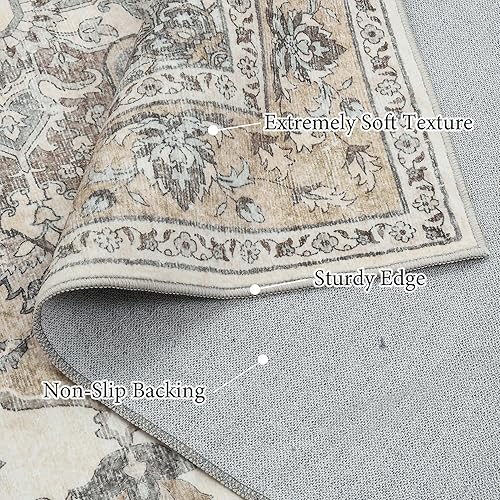 Miniatura 5 de Alfombra lavable  Alfombra antideslizante de 5 x 7 pies, lavable a máquina, para sala de estar, dormitorio (5 x 7 pies, beige)