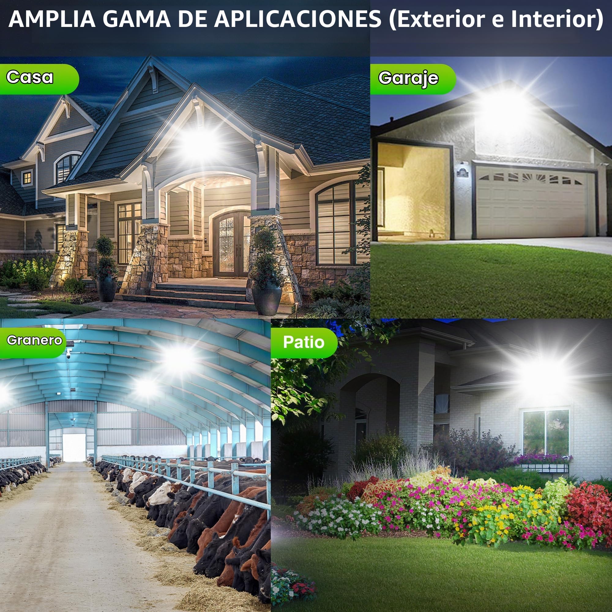 Luz de Inundación de 100W LED, 9000 LM, Reflector de Seguridad 5000 K (Luz Blanca del Día), Foco Ajustable de para Granero, jardín, Patio, Garaje
