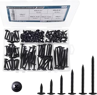 JEGONFRI #8 Modified Truss Head Black Wood Screws Assortment Kit, 132 pcs, Phillips Drive, Wood Screws, Screws, Screws Assortment, Screws Set, 6 Sizes (1/2”, 3/4”, 1”, 1-1/4”, 1-1/2”, 2”) (Black)