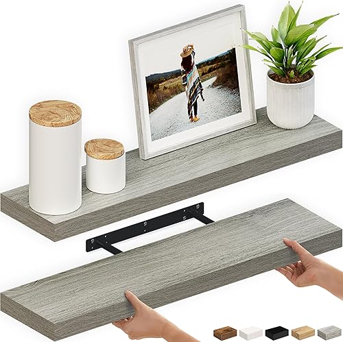 Miniatura 20 de Ballucci Estante flotante, estante de pared de madera de 36 pulgadas con soportes invisibles para baño, sala de estar, dormitorio, cocina, Negro