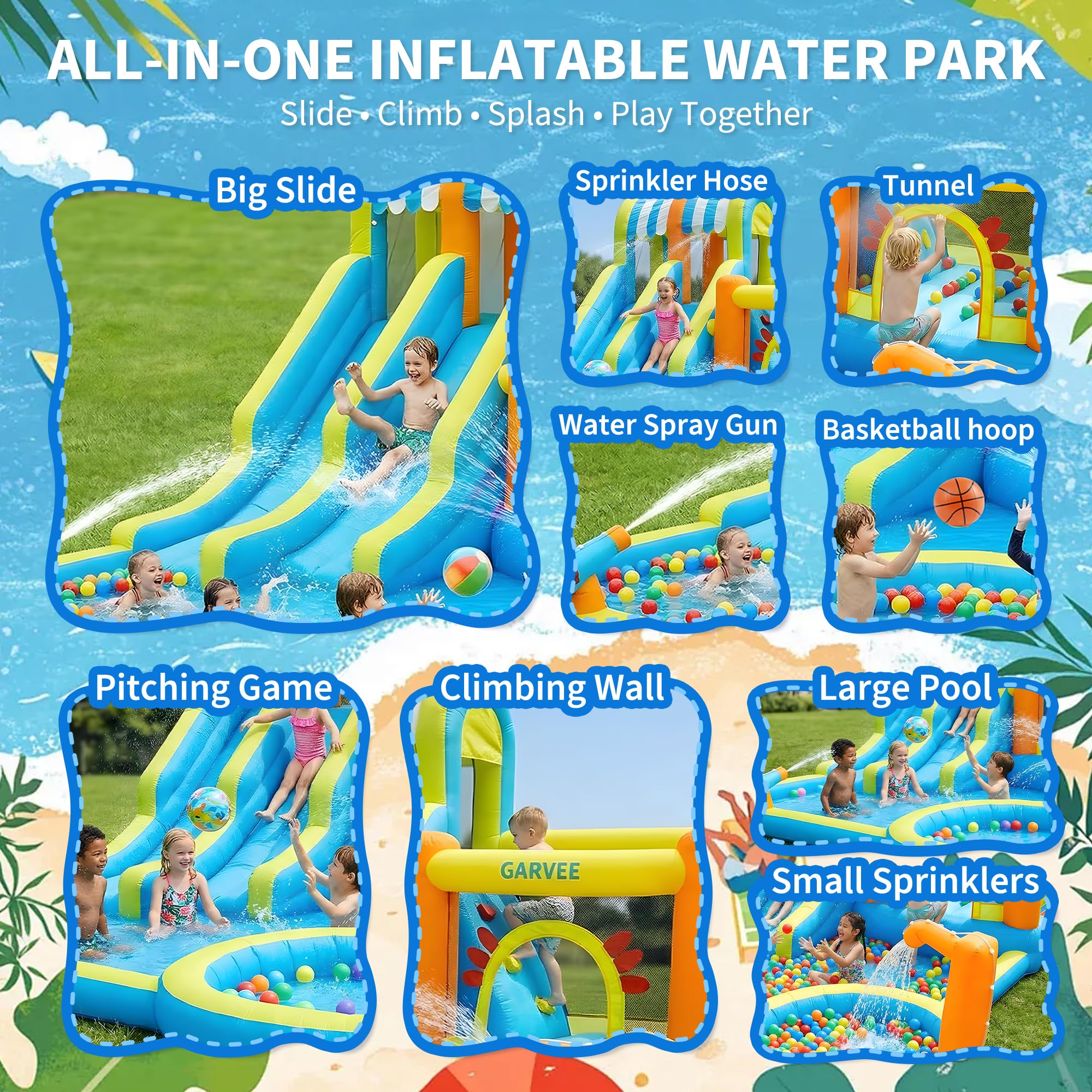 Castello Gonfiabile Per Bambini,Piscina Gonfiabile Bambini Giochi Da Giardino Per Bambini Trampolino Piscina Parete Da Arrampicata Piscina Gonfiabile Con Scivolo