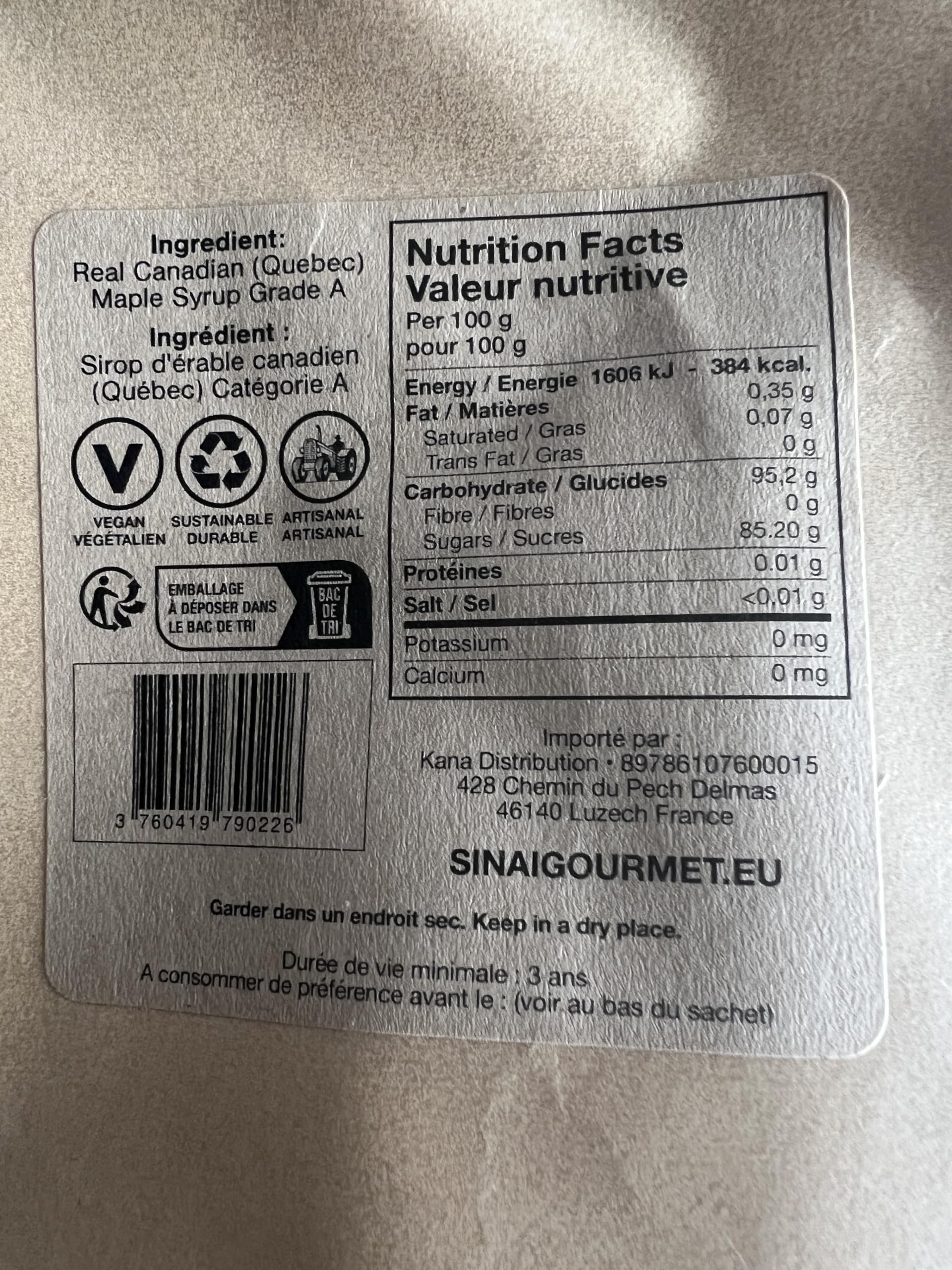 Sucre d'Érable en Poudre, Naturel, Qualité Premium, 1 kilo