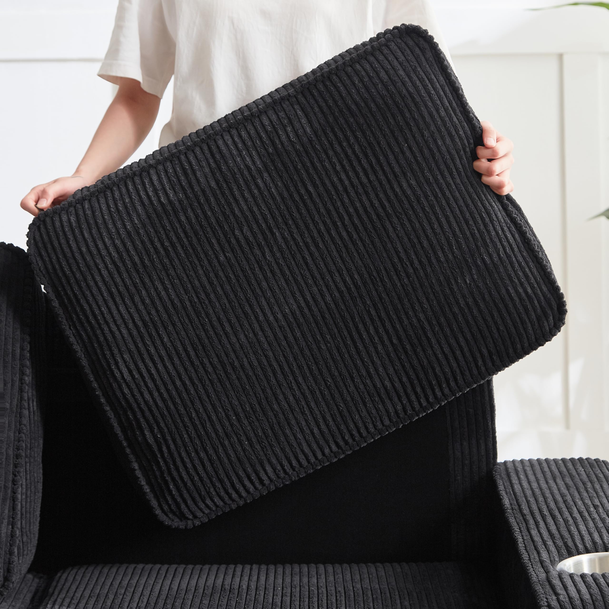 Divano a 3 posti in velluto a coste, moderno divano da soggiorno con portabicchieri, 206 cm, ideale per soggiorno, camera da letto e ufficio.
