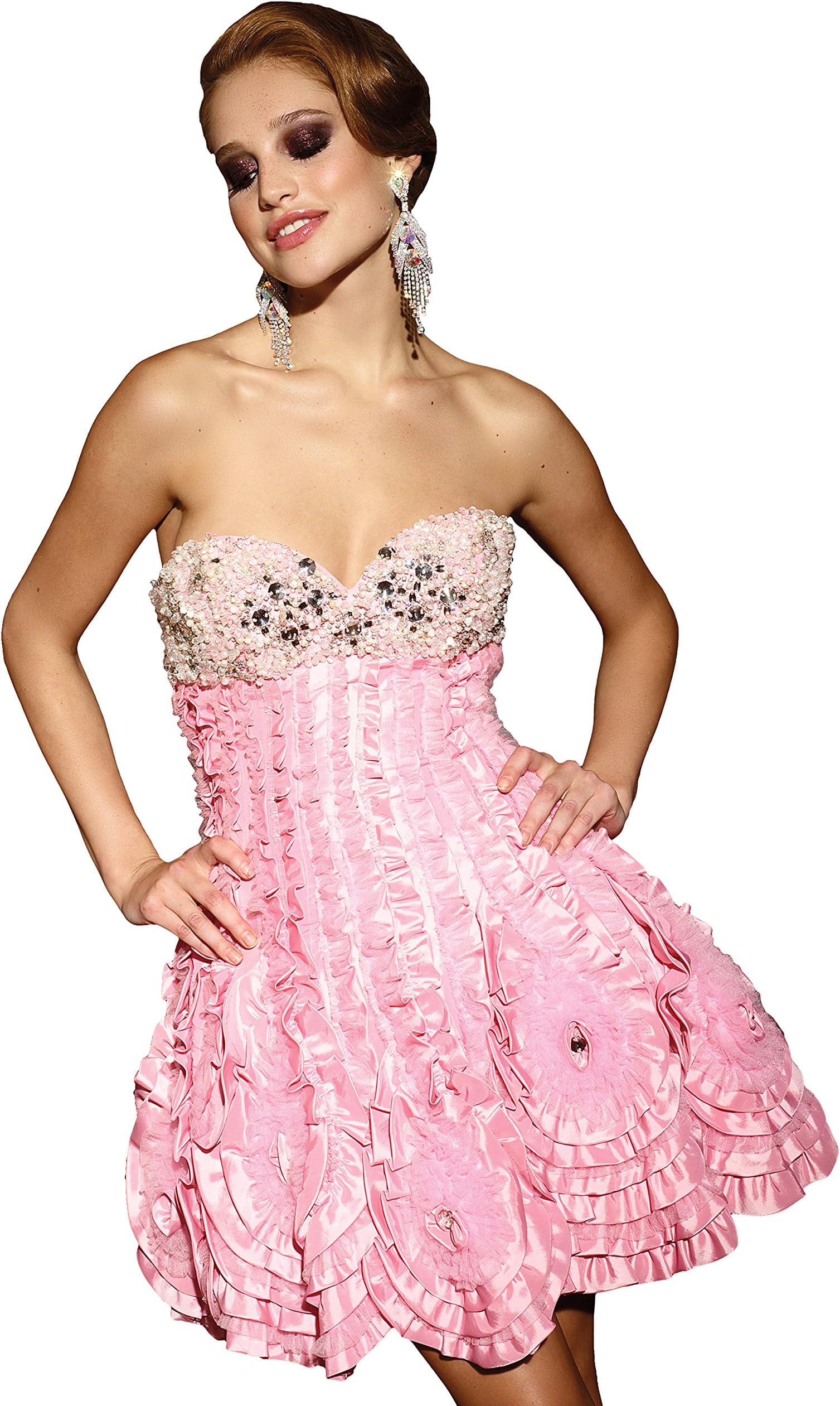Terani P680 Strapless Beaded Ruffled Taffeta Short Prom Dress