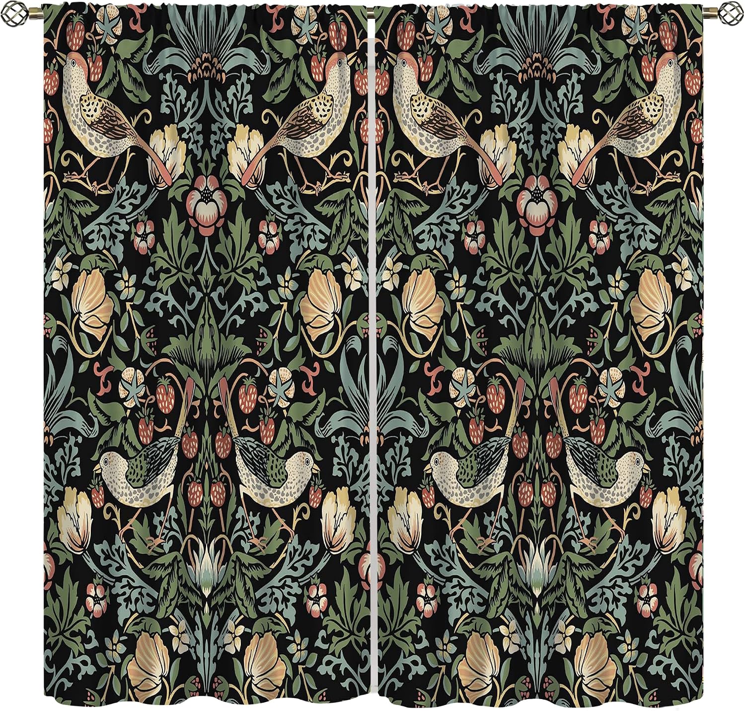 YCness William Morris Curtains, Botanical Art Windows Curtains Floral Patterns Vintage Floral Patterns Window Treatments for Living Room Bedroom,Boho Chic Herbs Plant Print Drapes,52x84 Inch