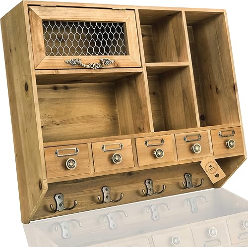 Felt Creative Home Goods Organizador de boticario de granja, estante de pared rústico de alambre de pollo con ganchos | Estante de boticario y