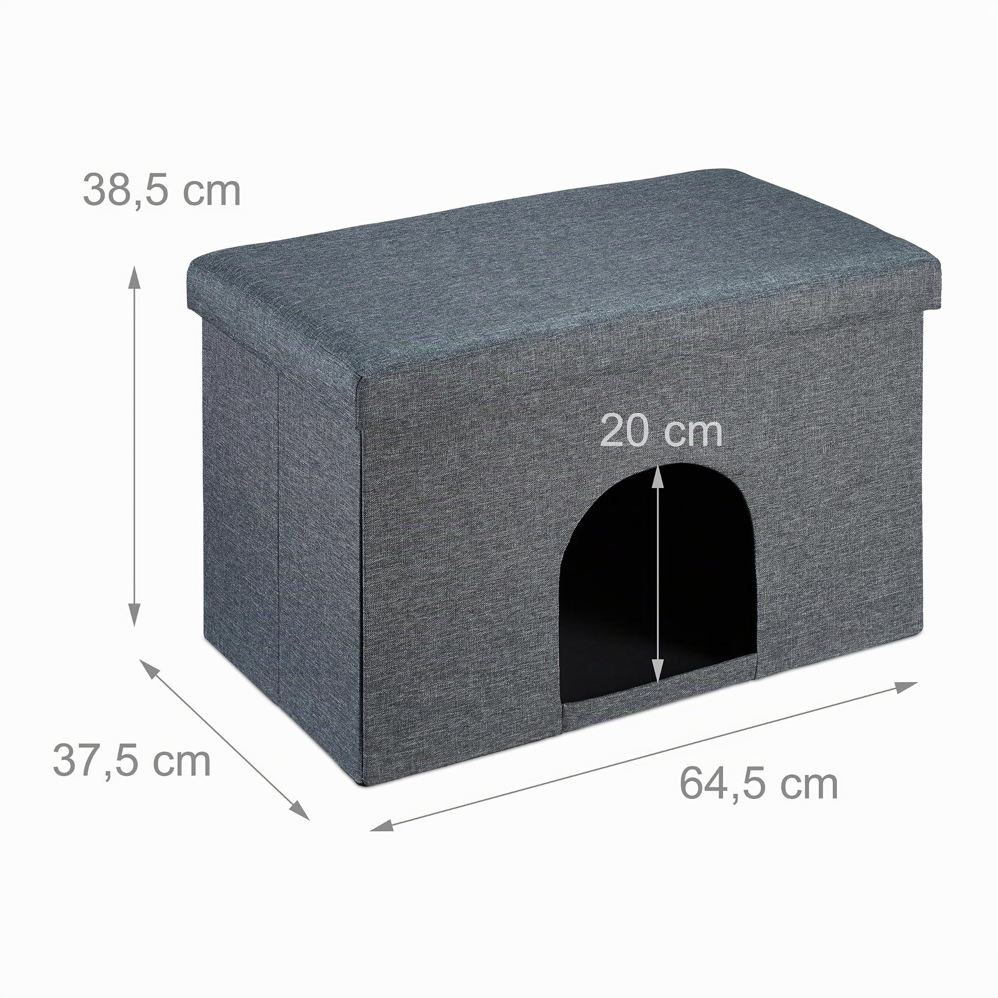 Relaxdays Grotte pour Chat et Chien, Surface d’Assise, Pliable, cachette, H x L x P : 38,5 x 64,5 x 37,5 cm, Grise