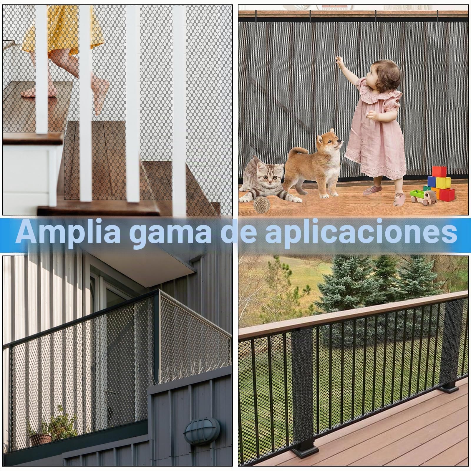 Raxfekro red seguridad para escaleras y balcón, red de protección con cordón de nailon y hebilla, 300 x 90 cm