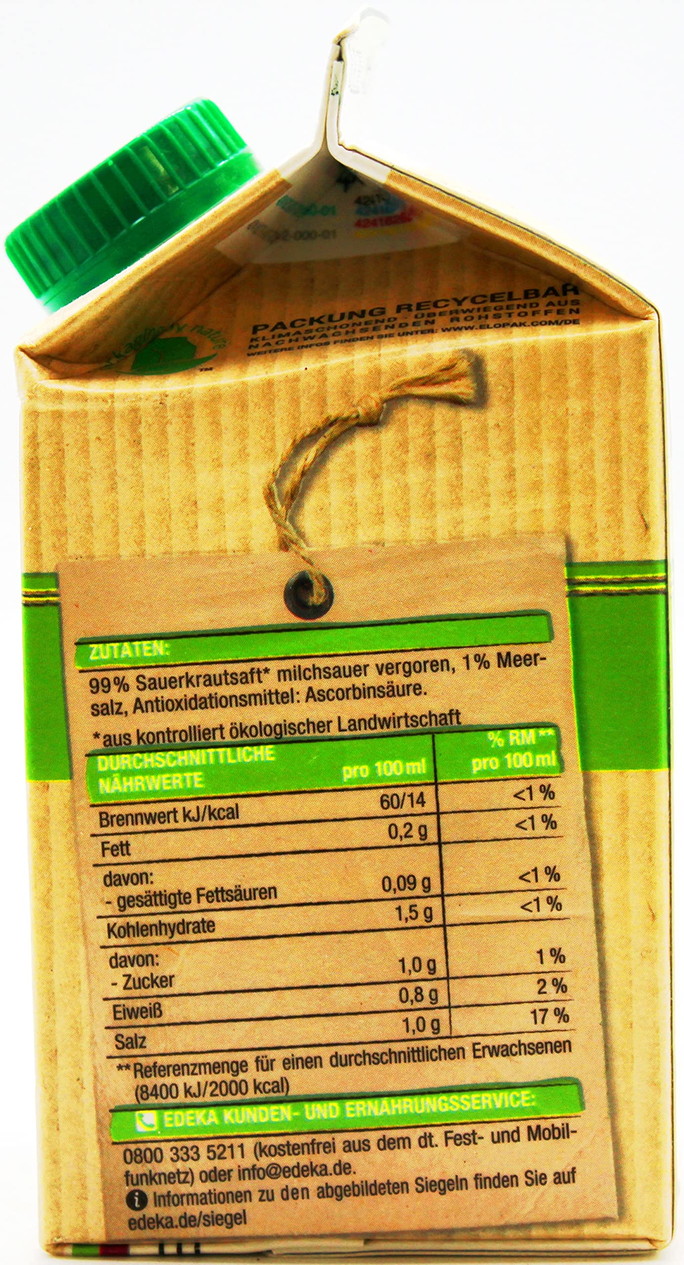 Edeka Bio Sauerkraut Saft, 8er Pack (8 x 0.5 l)