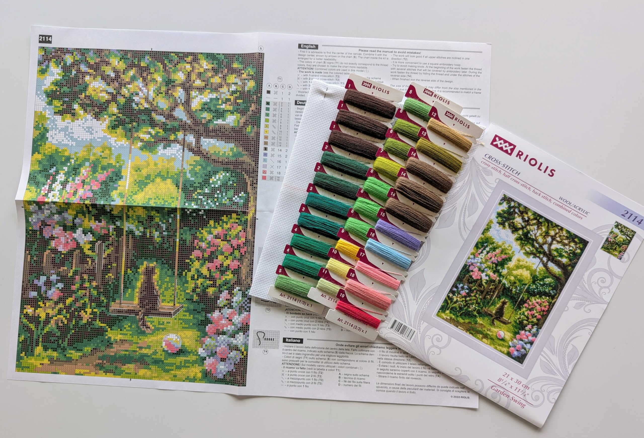 RIOLIS - Altalena da giardino 2114, Punto croce 21x30, Punto croce kit da ricamare, Disegni da ricamare, Embroidery kit, Kit ricamo punto croce