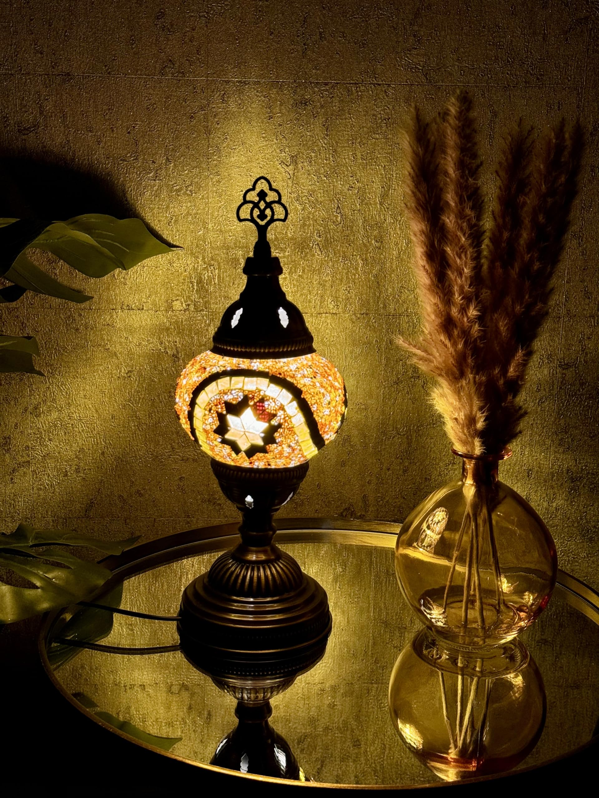 Lightza New Handmade Multi Color Turkish Moroccan Mosaic Table Lamp (Golden Star) — image 1