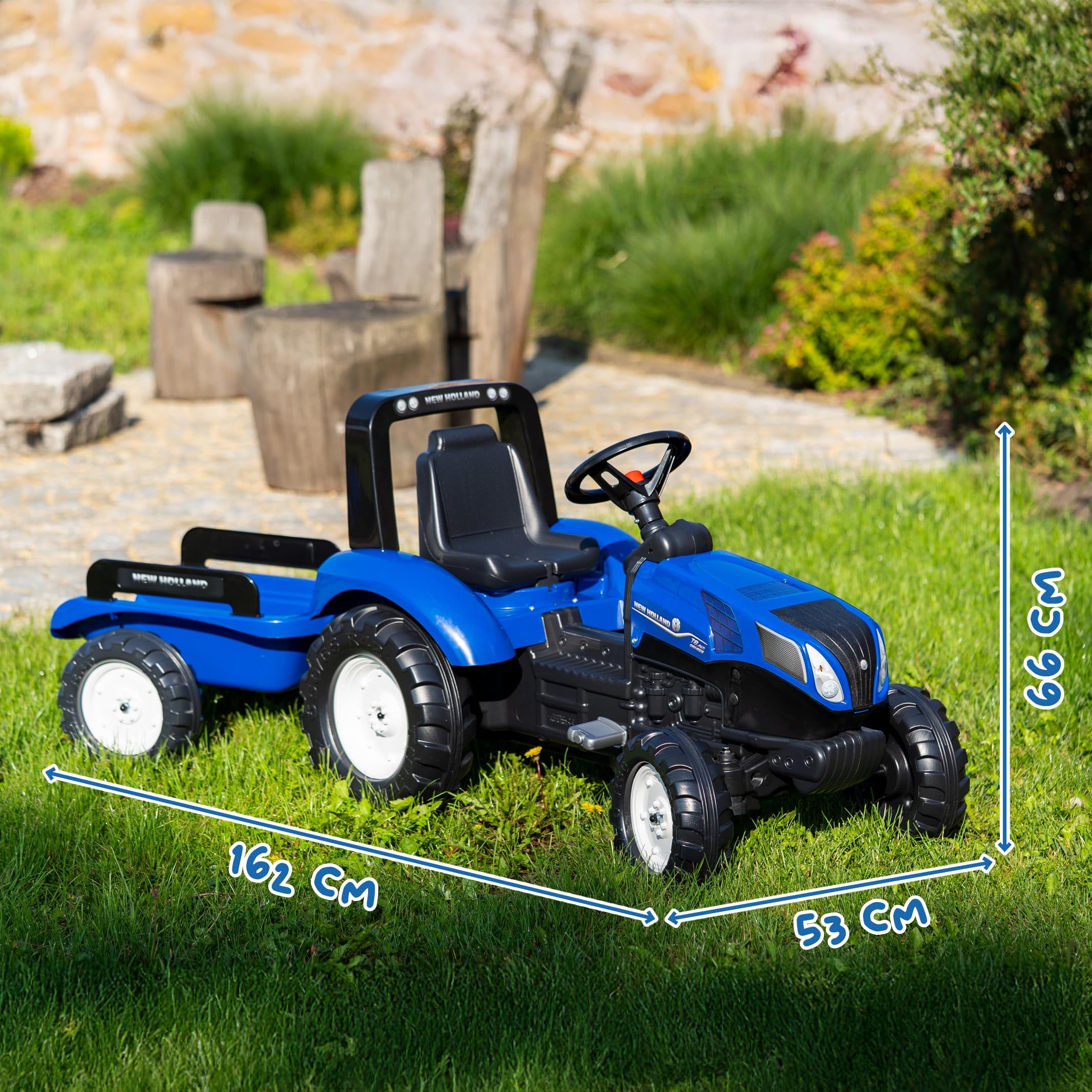 Falk New Holland Traktor pedałowy z przyczepą od 3 lat - Wyprodukowano we Francji kierownica kierunkowa z klaksonem regulowanym-3090B, 3090B