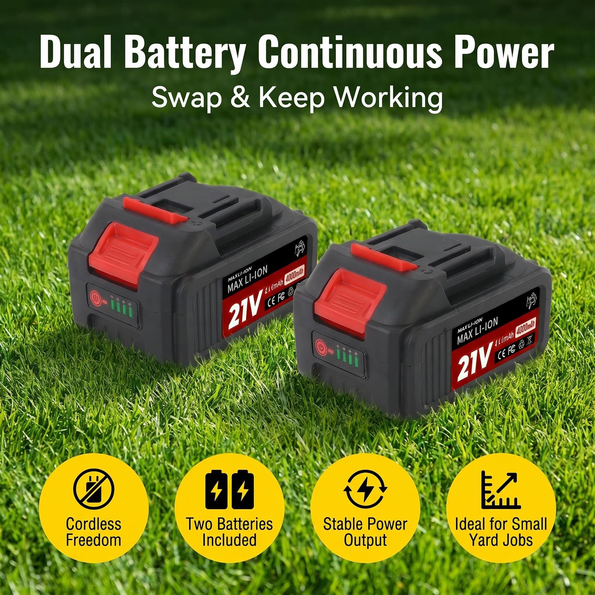 Fiutazge Desbrozadora Eléctrica Batería Multifunción con Cuchillas Variadas,Cortabordes Eléctrico Telescópico,2 Baterías 2,0Ah, Ultraligera 1,5kg para Jardín y Césped