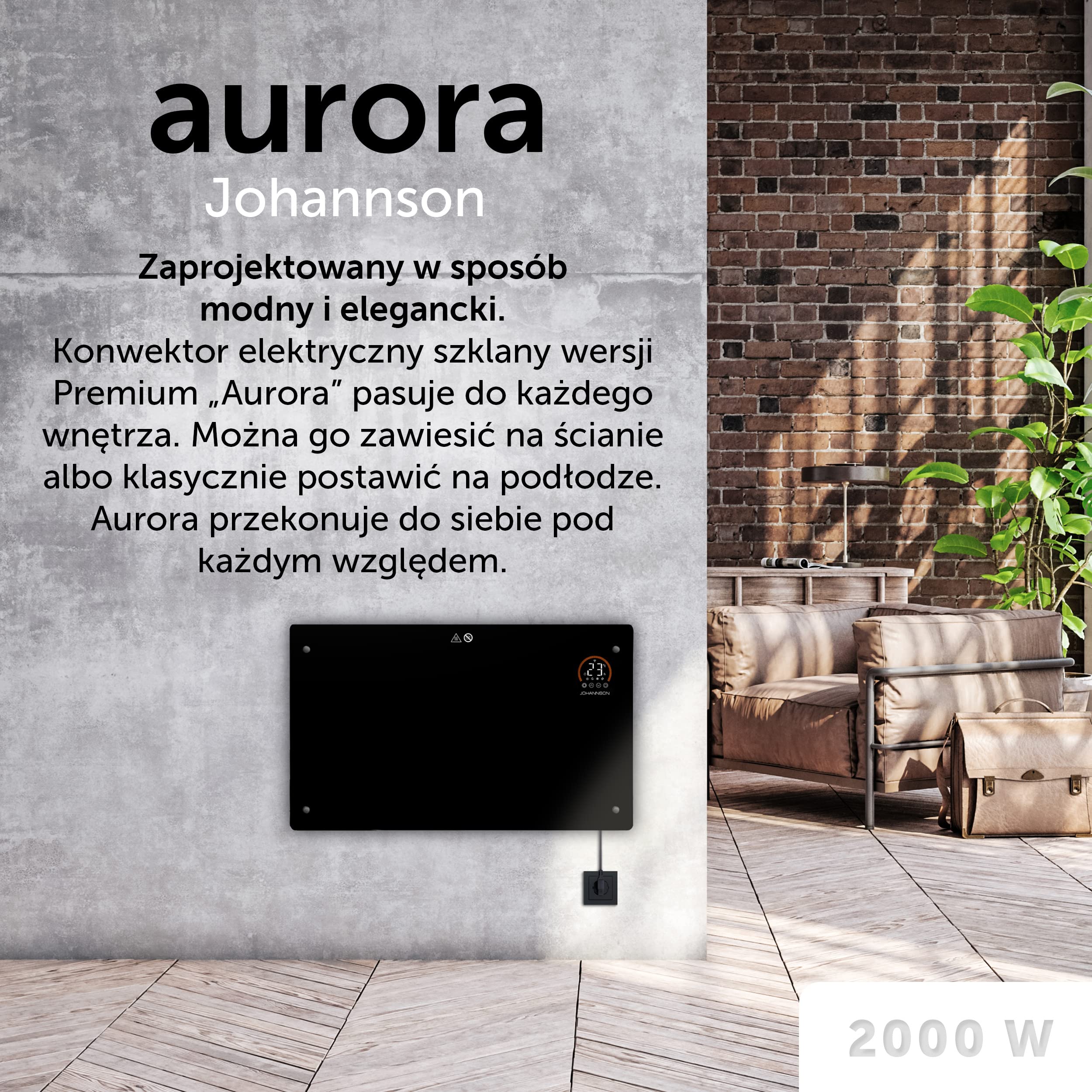 Aurora Grzejnik Elektryczny z Termostatem, Energooszczędny, Kaloryfer Elektryczny, Konwektor 2000W, Ogrzewanie Elektryczne, Bardzo Cichy