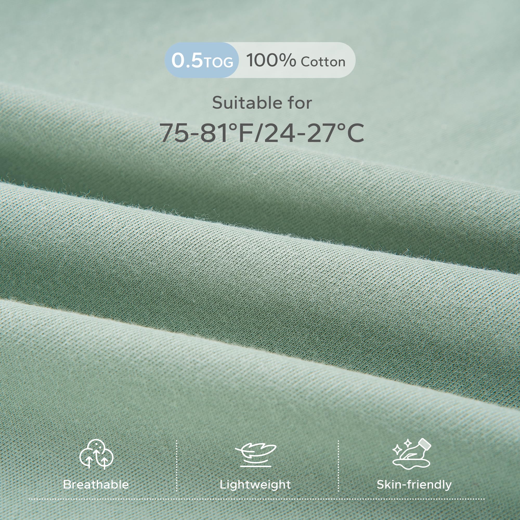 ZIGJOY Baby Sleeping Bag 0.5 Tog, 100% Cotton Summer Newborn Sleeping Bag Baby 0-6 Months - Image 2